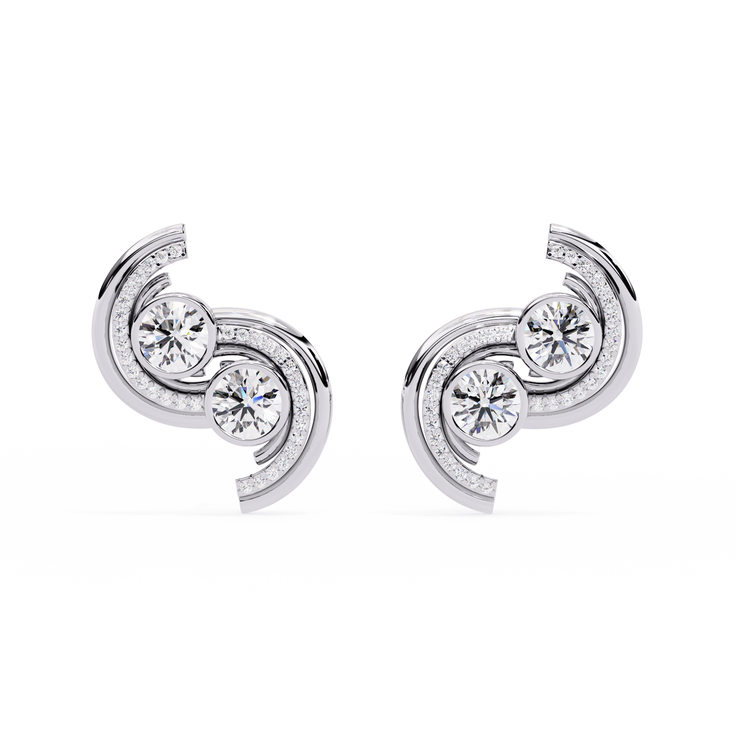 Twin Orbit – Dual Round Diamond Swirl Earrings in 14K Gold