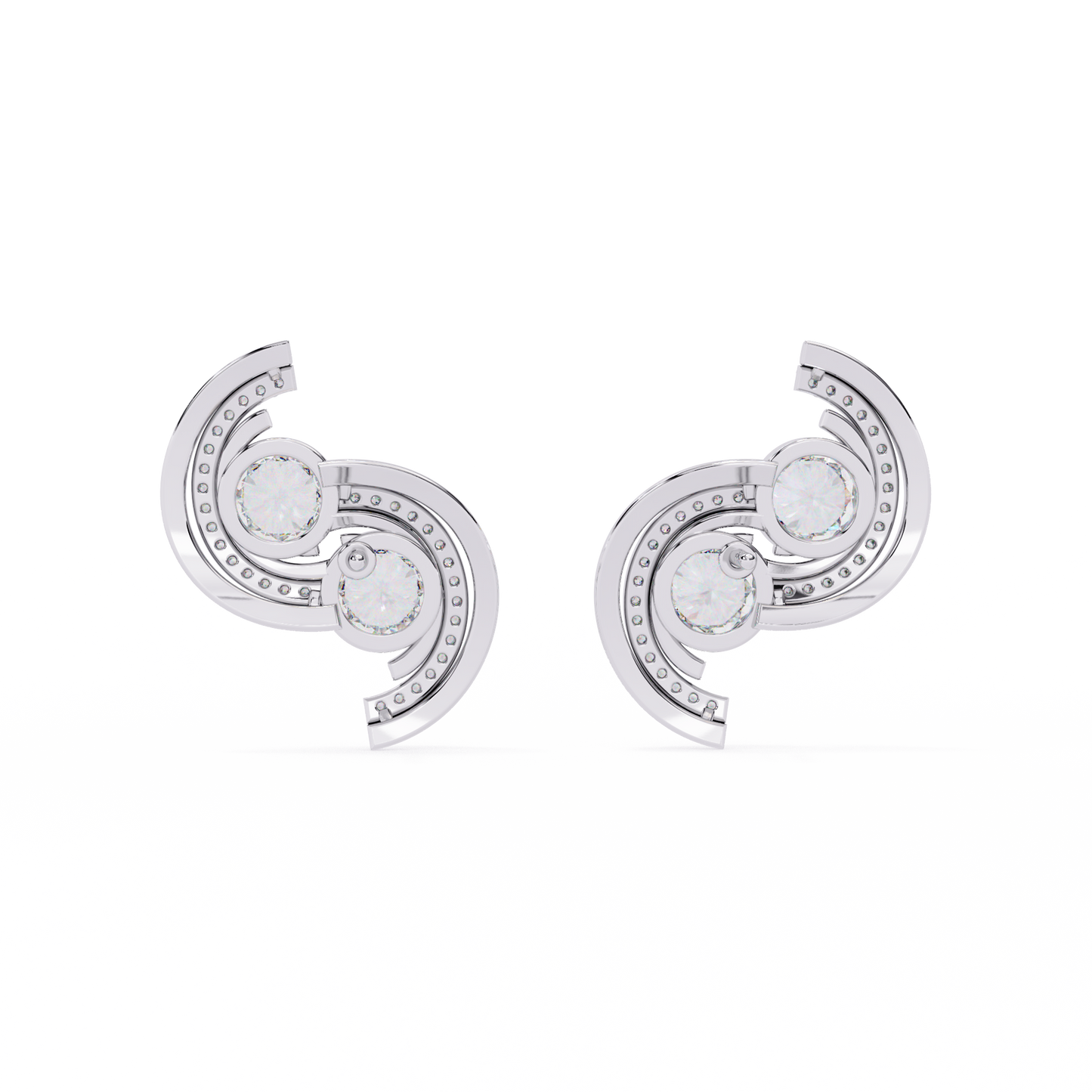 Twin Orbit – Dual Round Diamond Swirl Earrings in 14K Gold