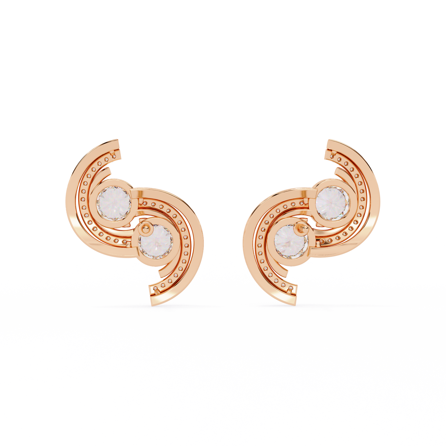Twin Orbit – Dual Round Diamond Swirl Earrings in 14K Gold