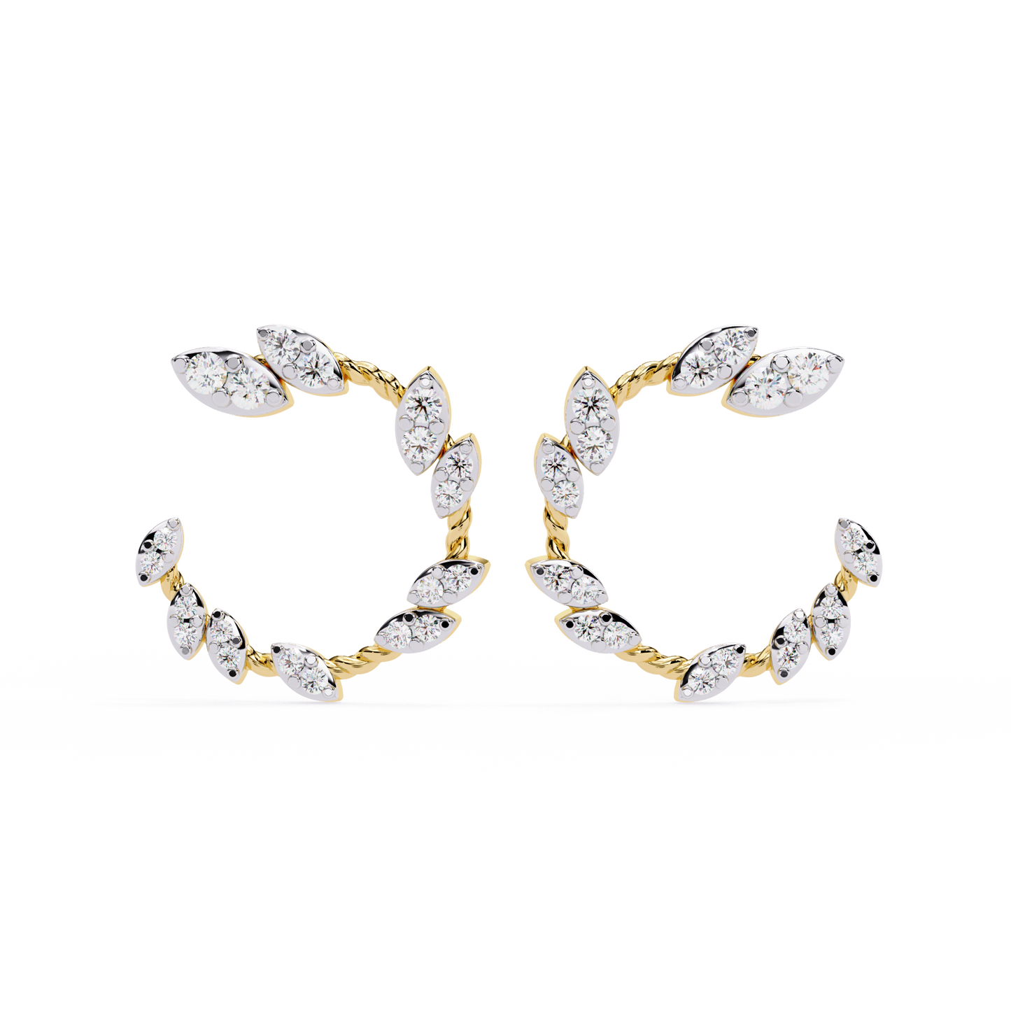 Floral Vine – Marquise Cluster Hoop Earrings in 14K Gold