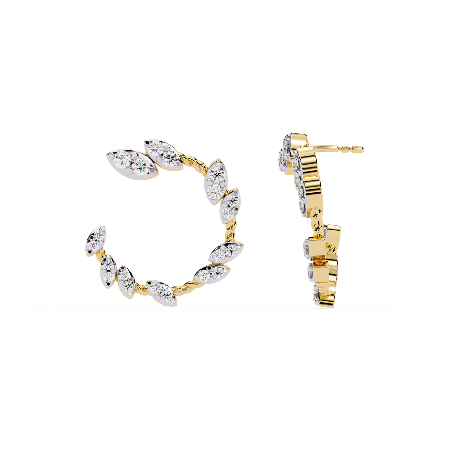 Floral Vine – Marquise Cluster Hoop Earrings in 14K Gold