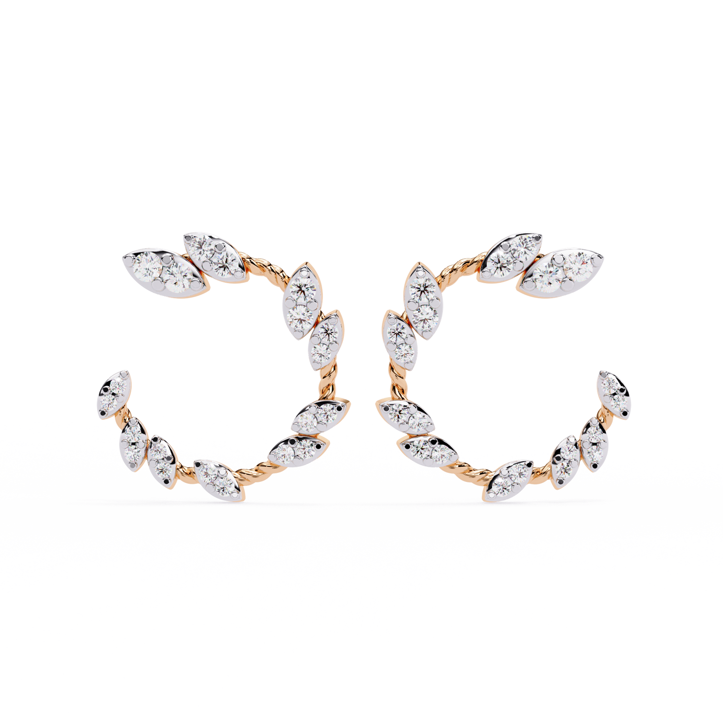Floral Vine – Marquise Cluster Hoop Earrings in 14K Gold