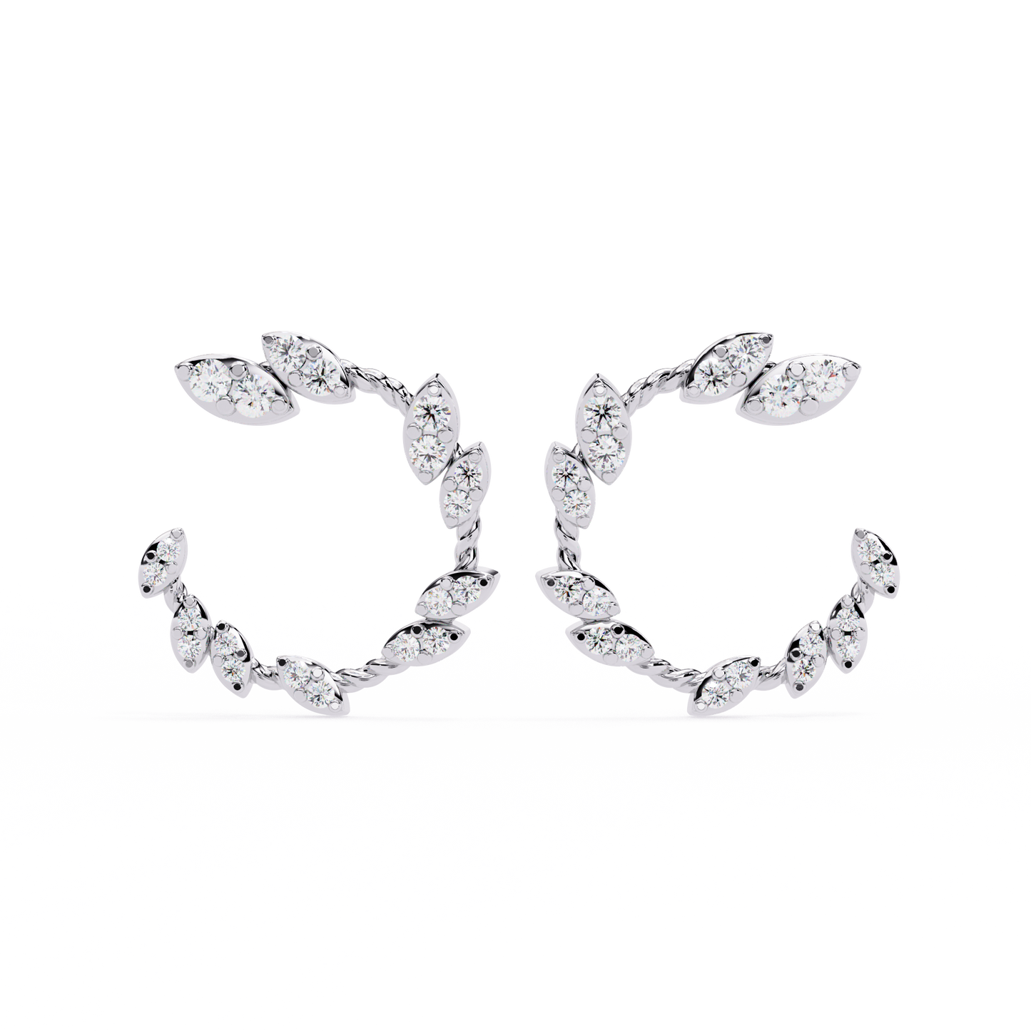 Floral Vine – Marquise Cluster Hoop Earrings in 14K Gold