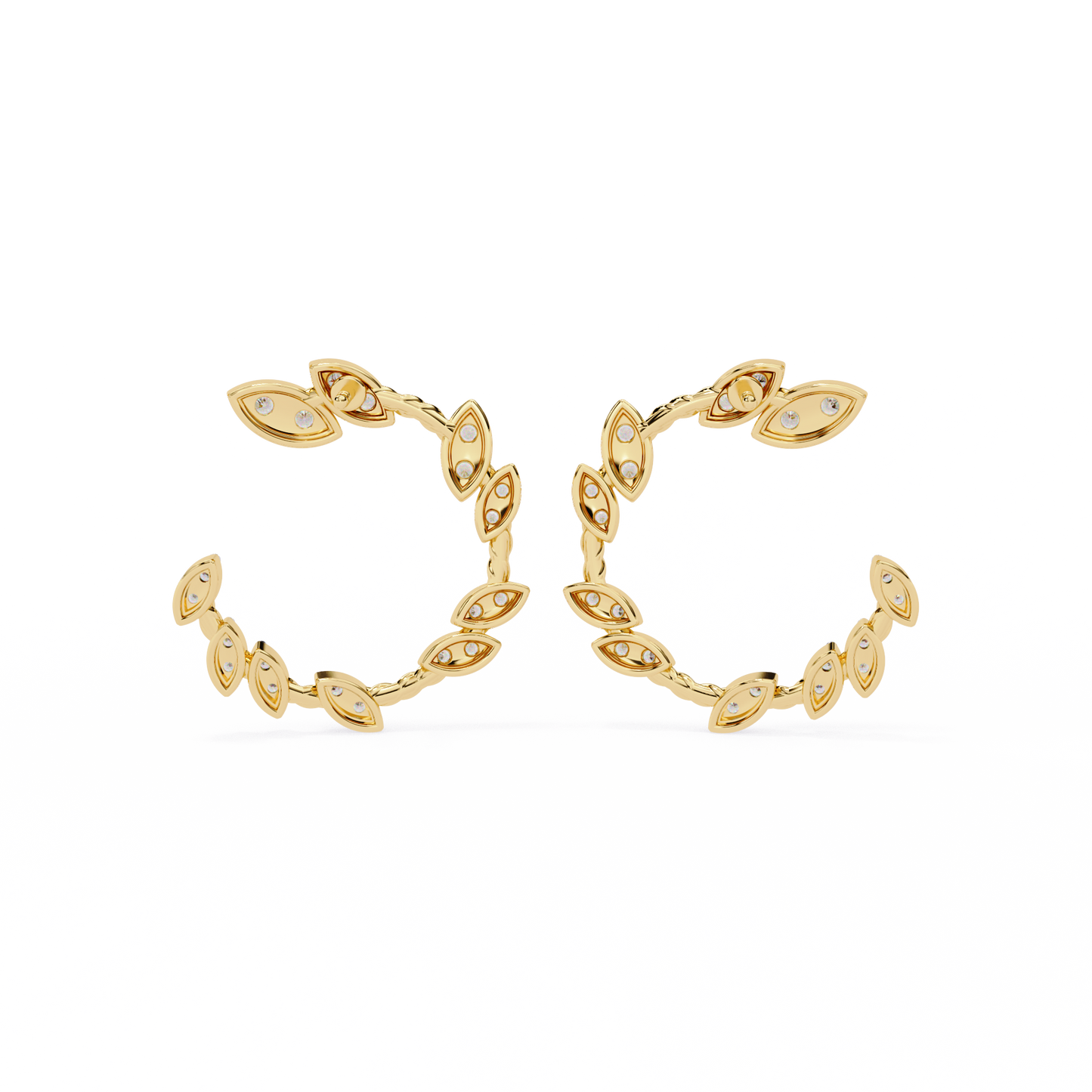 Floral Vine – Marquise Cluster Hoop Earrings in 14K Gold