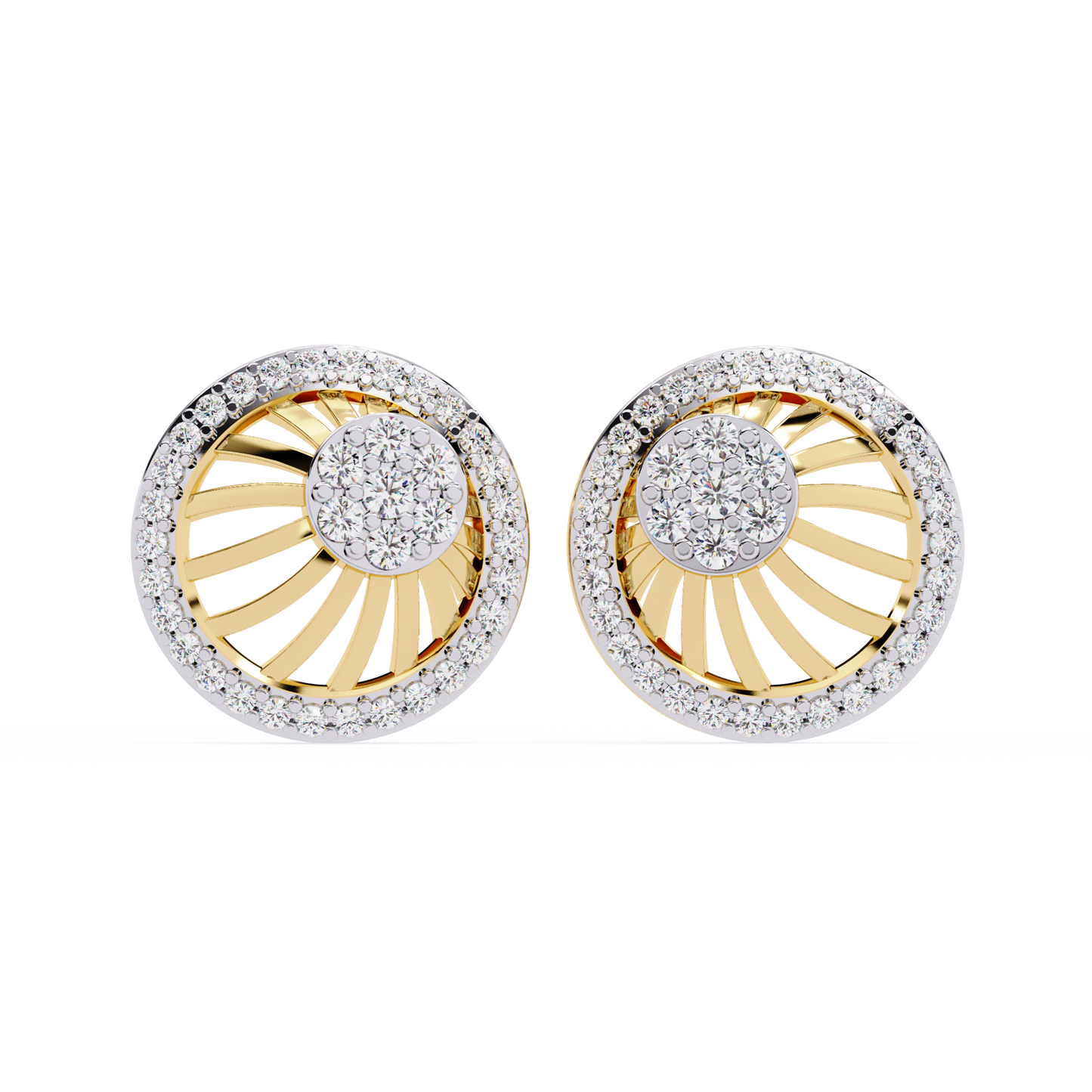 Sunburst Radiance – Diamond Fan Disc Earrings in 14K Gold
