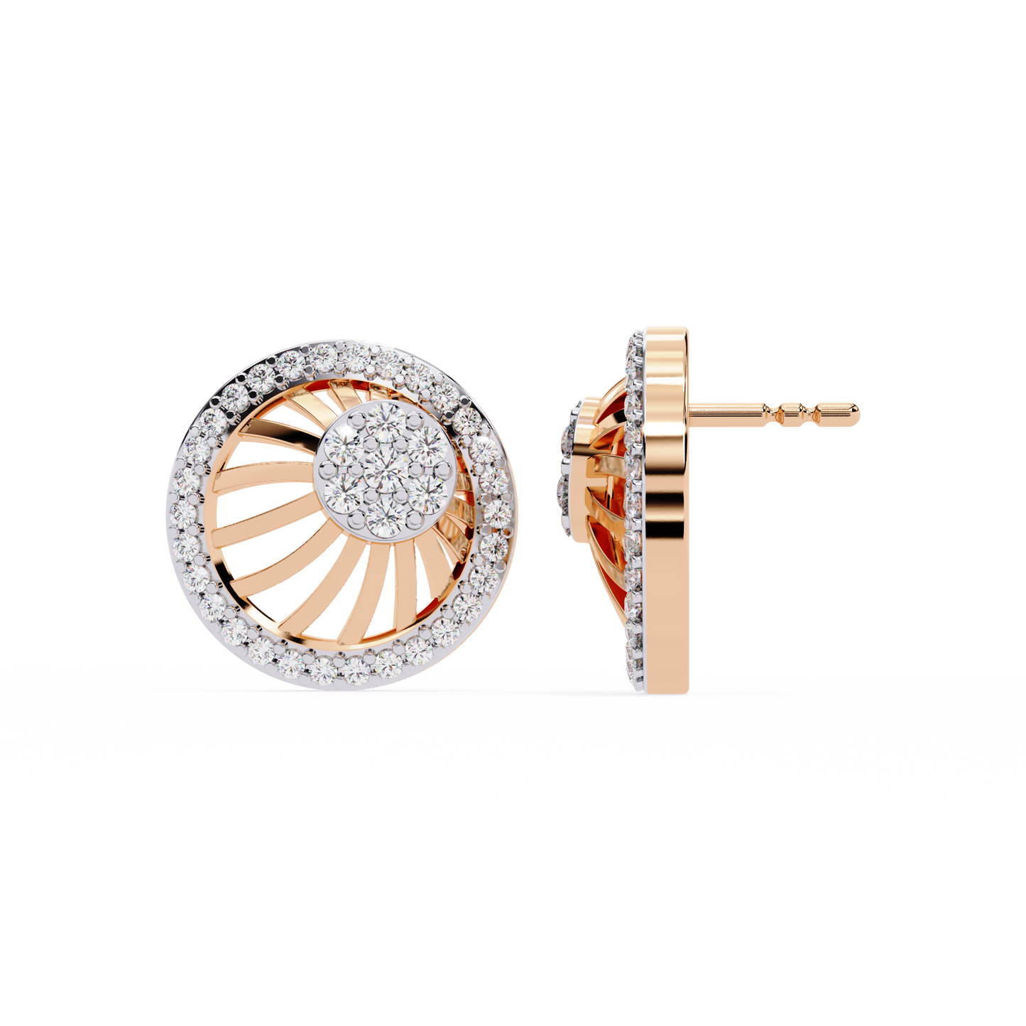 Sunburst Radiance – Diamond Fan Disc Earrings in 14K Gold