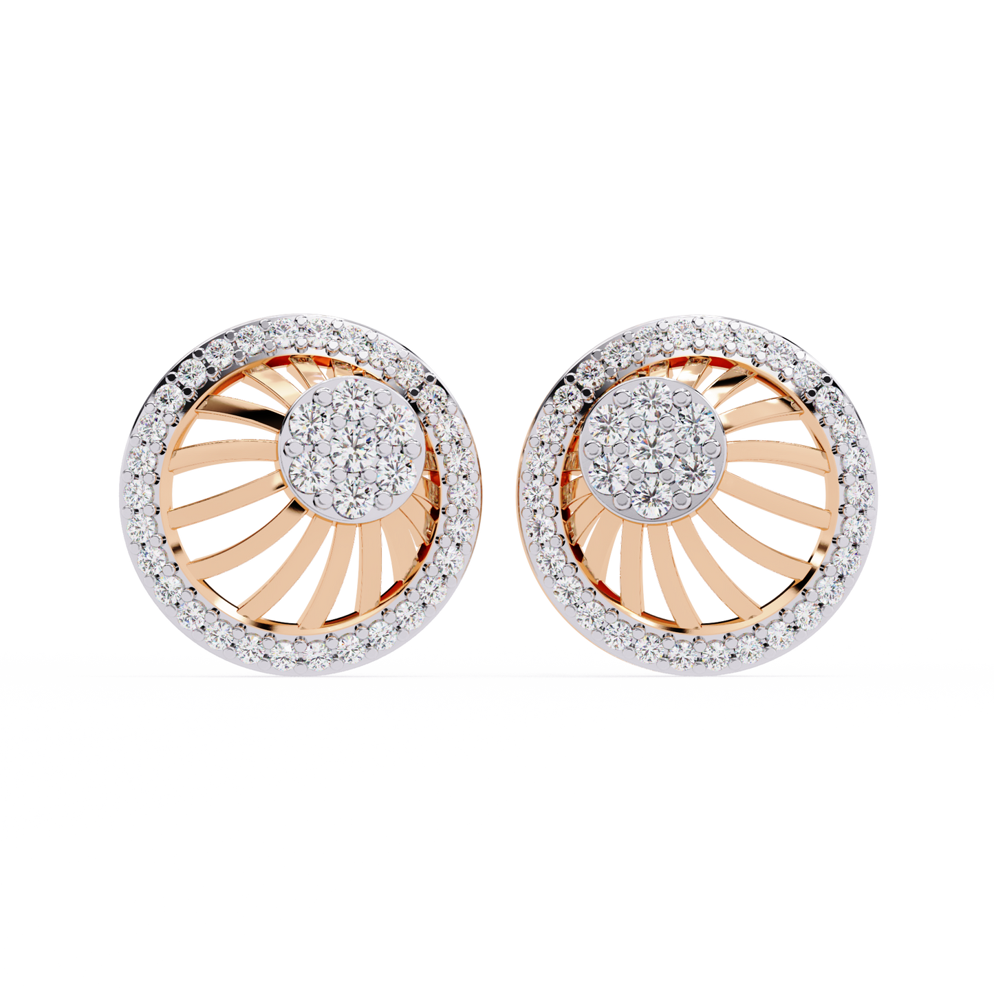 Sunburst Radiance – Diamond Fan Disc Earrings in 14K Gold