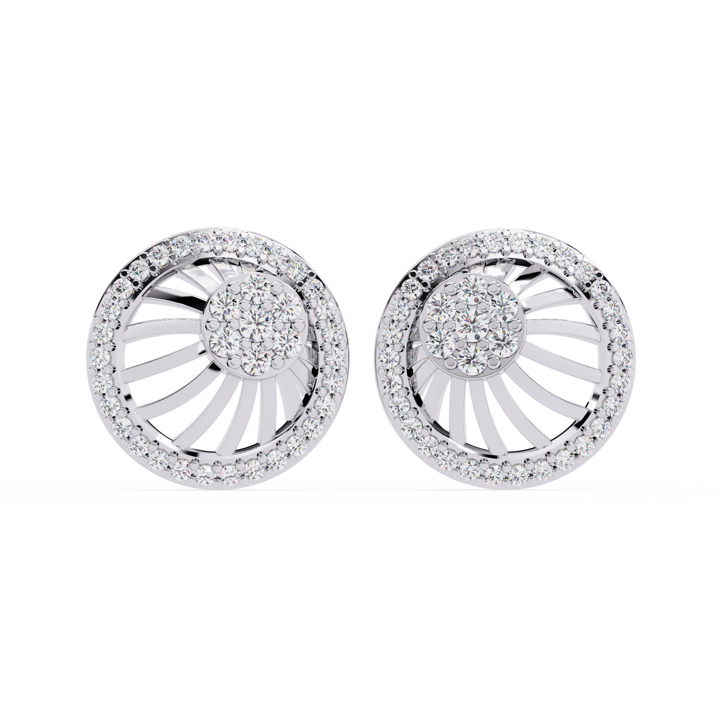 Sunburst Radiance – Diamond Fan Disc Earrings in 14K Gold