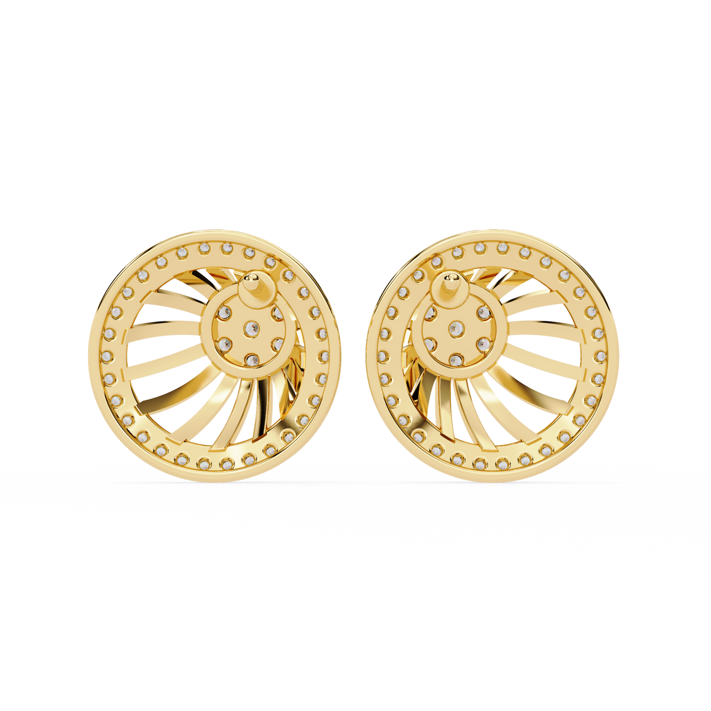 Sunburst Radiance – Diamond Fan Disc Earrings in 14K Gold