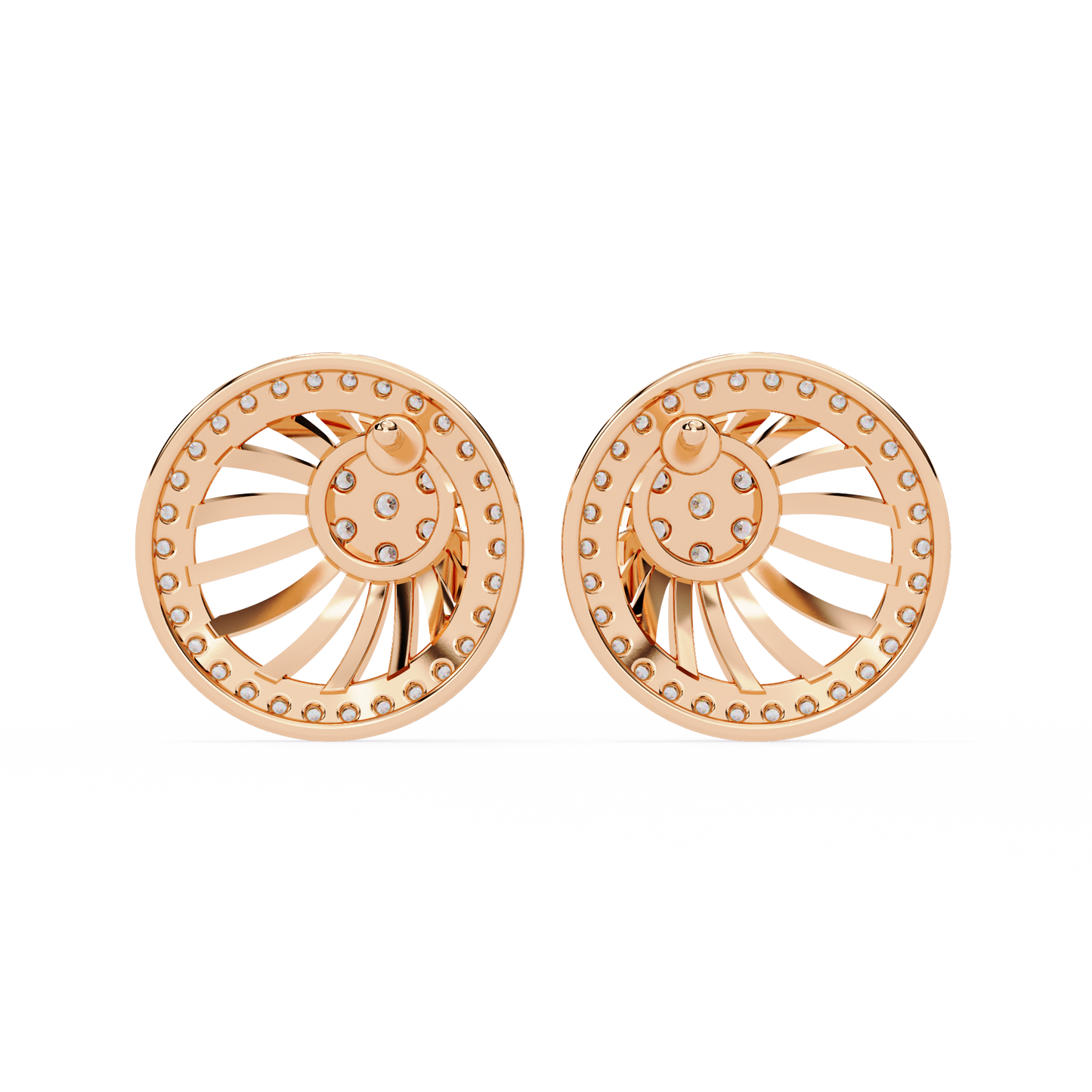 Sunburst Radiance – Diamond Fan Disc Earrings in 14K Gold