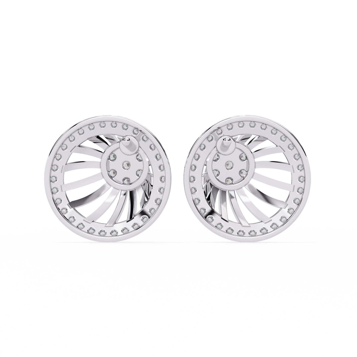 Sunburst Radiance – Diamond Fan Disc Earrings in 14K Gold