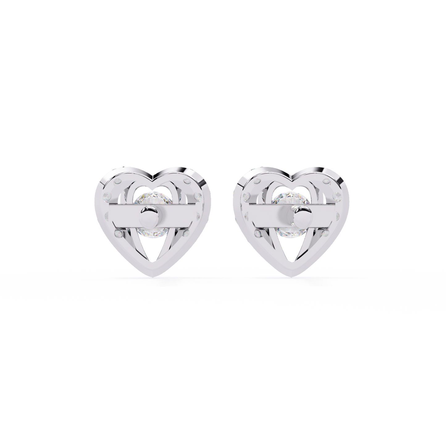 Amour Halo – Heart-Shaped Stud Earrings with Central Diamond in 14K Gold