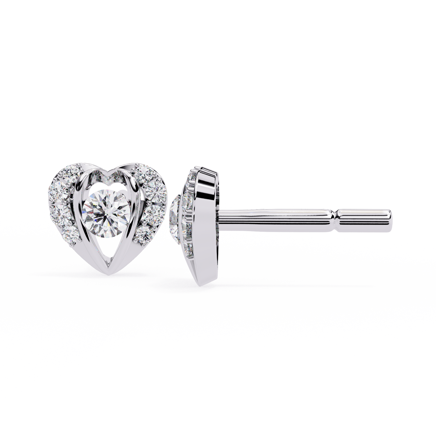 Amour Halo – Heart-Shaped Stud Earrings with Central Diamond in 14K Gold
