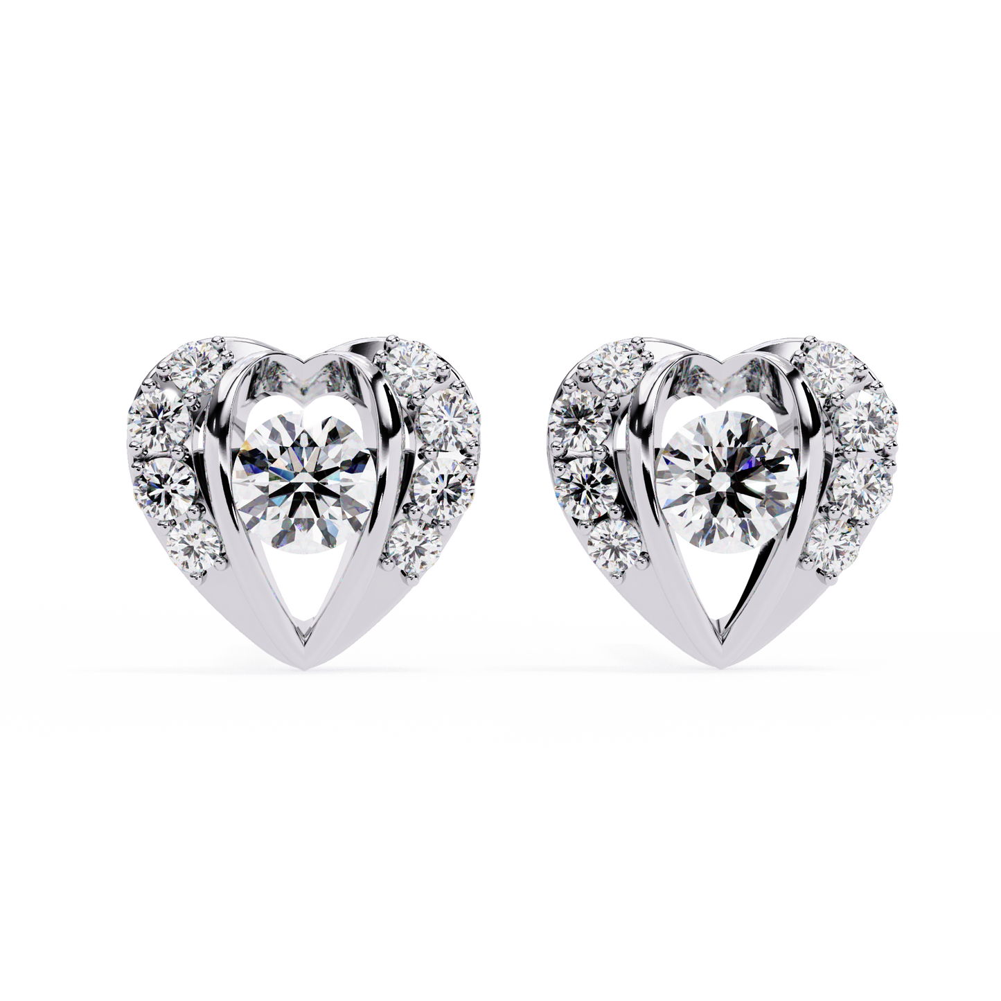 Amour Halo – Heart-Shaped Stud Earrings with Central Diamond in 14K Gold