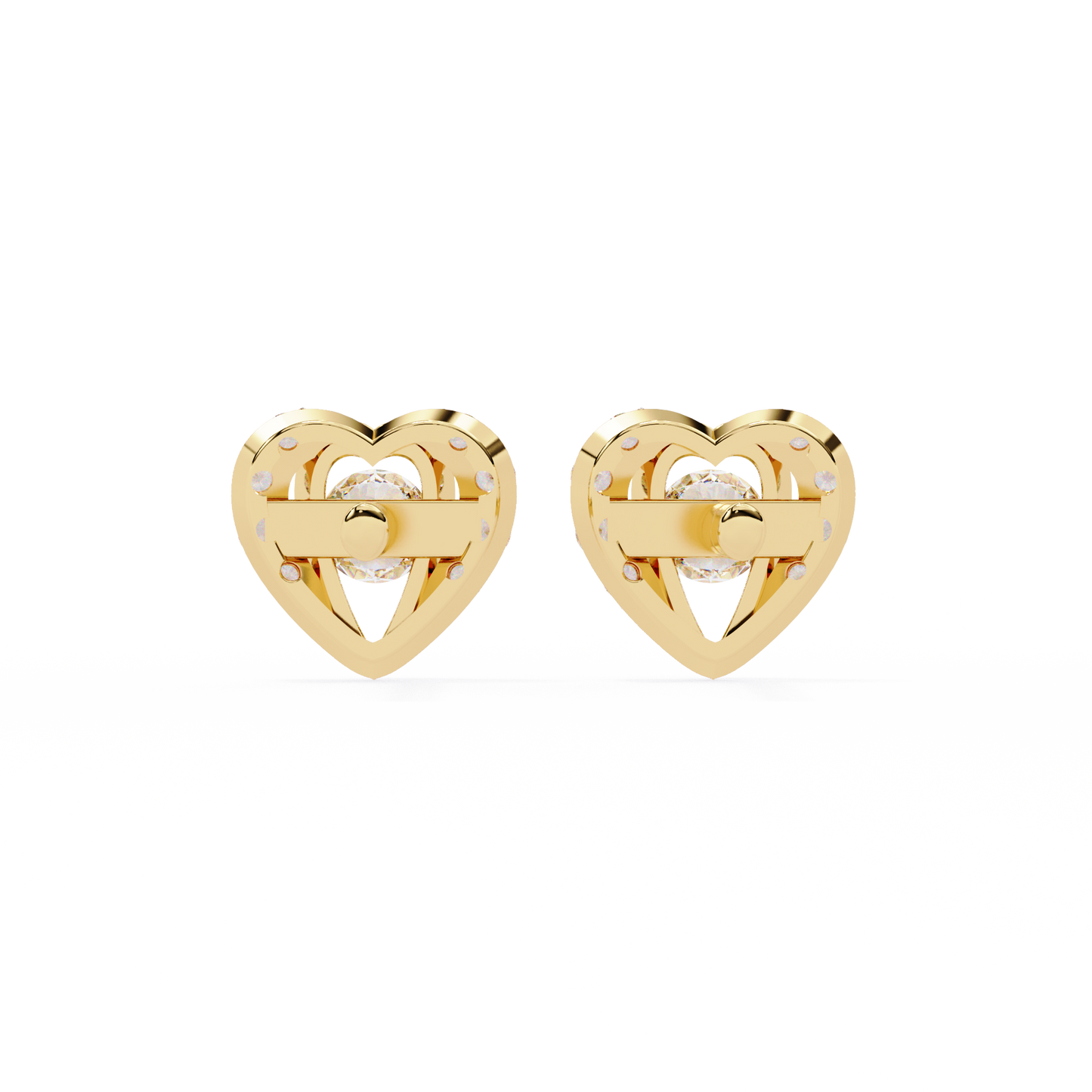 Amour Halo – Heart-Shaped Stud Earrings with Central Diamond in 14K Gold