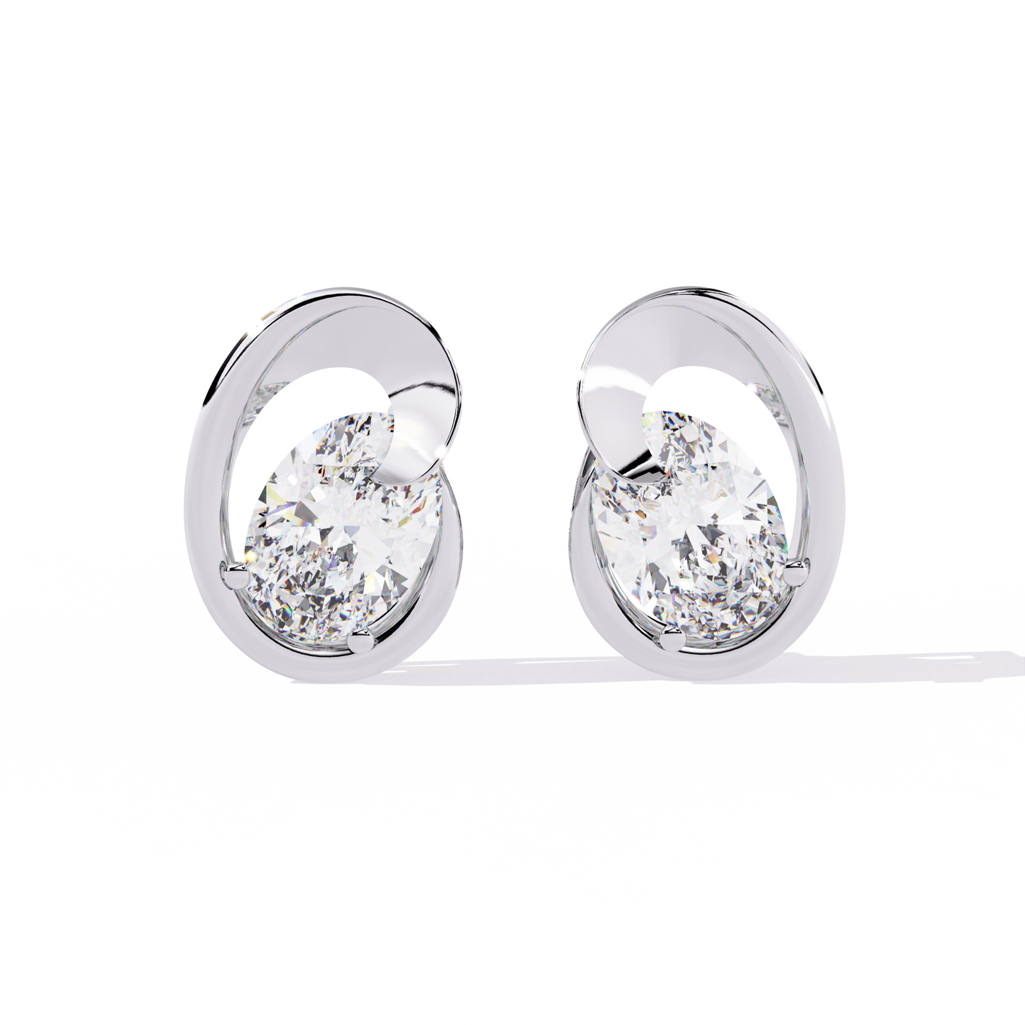 Eclipse Oval – Lab Diamond Stud Earrings with Curved Gold Embrace