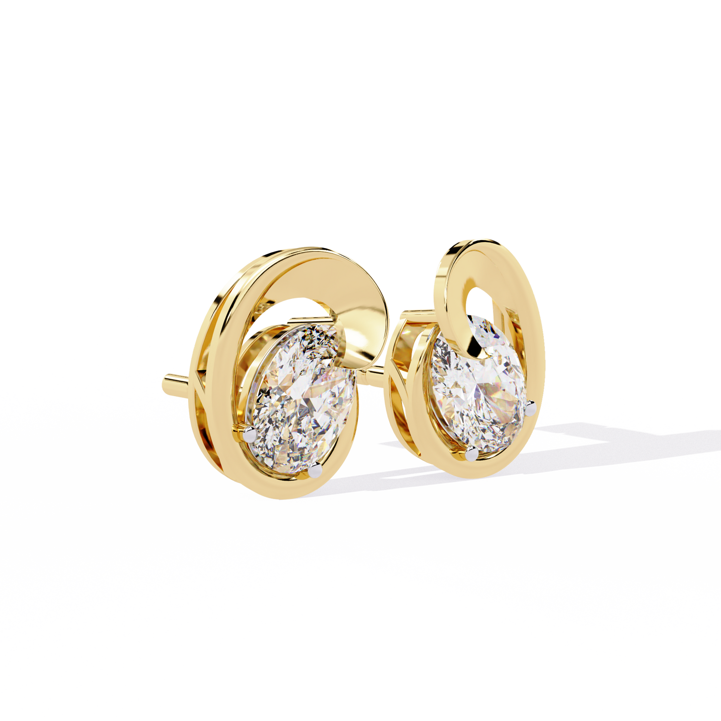 Eclipse Oval – Lab Diamond Stud Earrings with Curved Gold Embrace