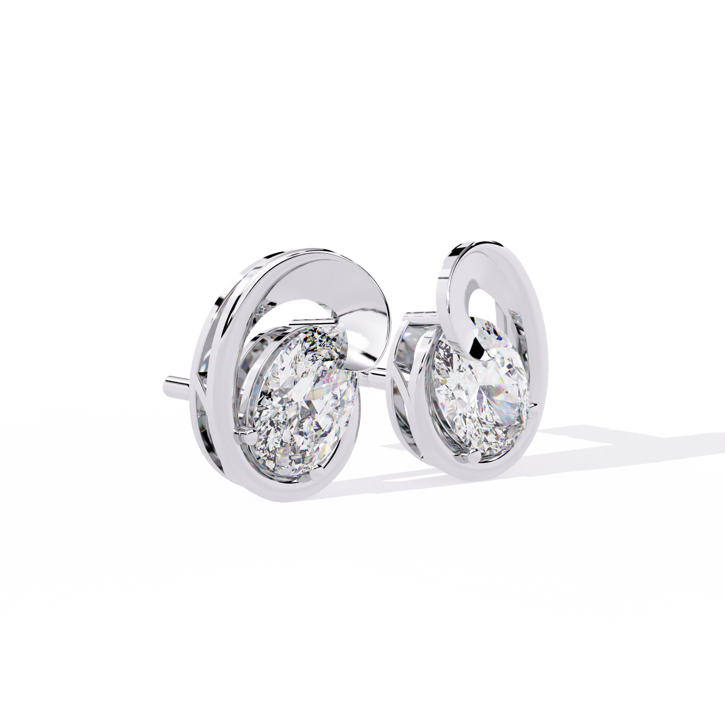Eclipse Oval – Lab Diamond Stud Earrings with Curved Gold Embrace