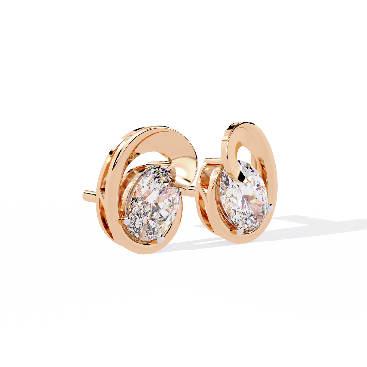 Eclipse Oval – Diamond Stud Earrings with Curved Gold Embrace