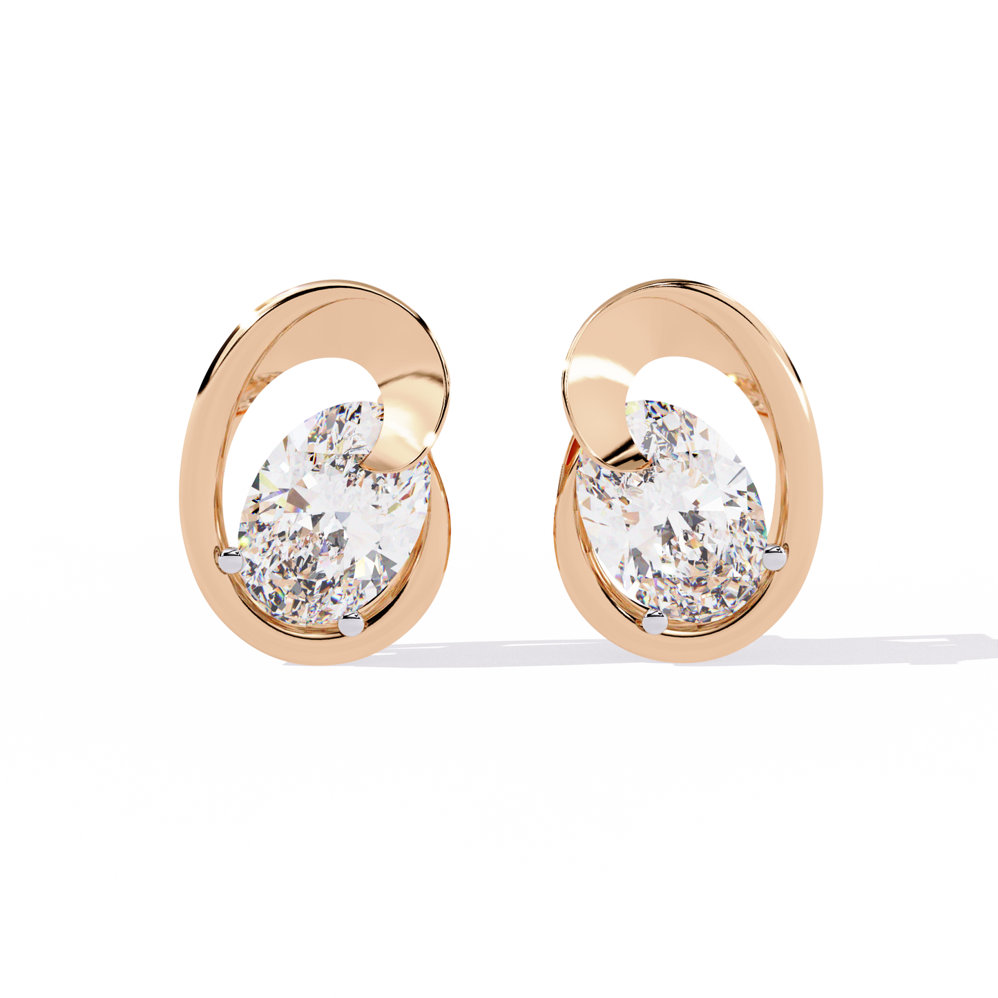 Eclipse Oval – Lab Diamond Stud Earrings with Curved Gold Embrace