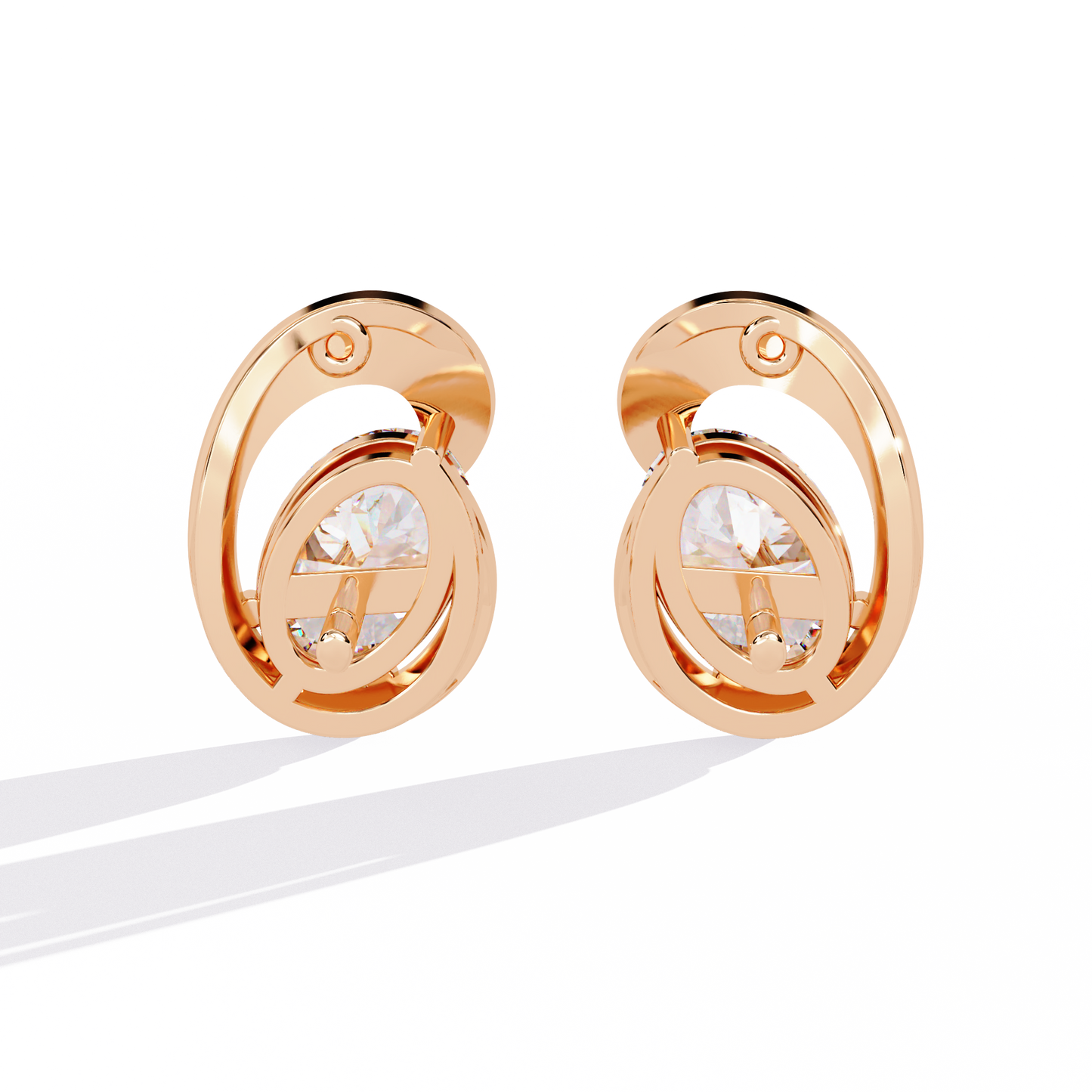 Eclipse Oval – Lab Diamond Stud Earrings with Curved Gold Embrace