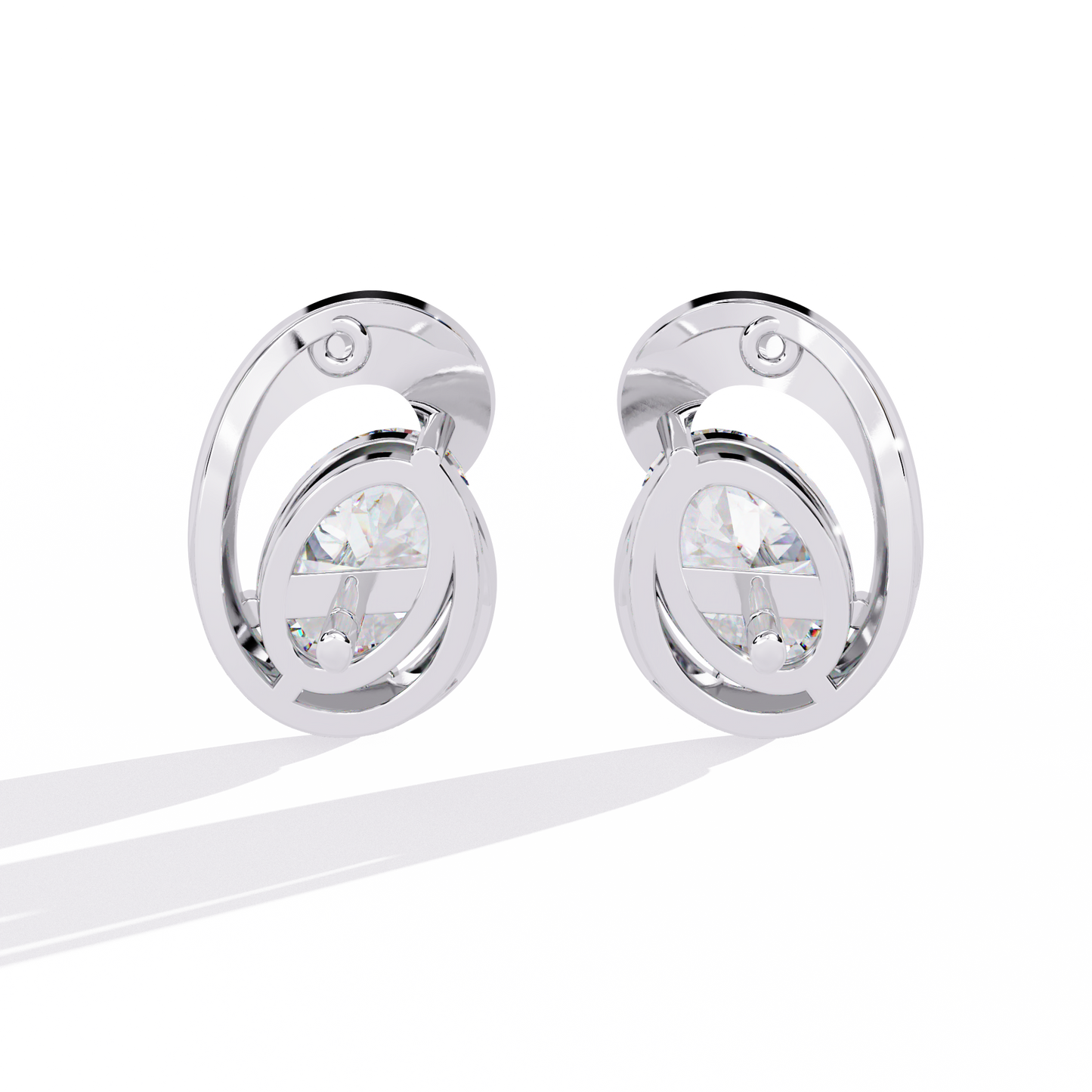 Eclipse Oval – Lab Diamond Stud Earrings with Curved Gold Embrace