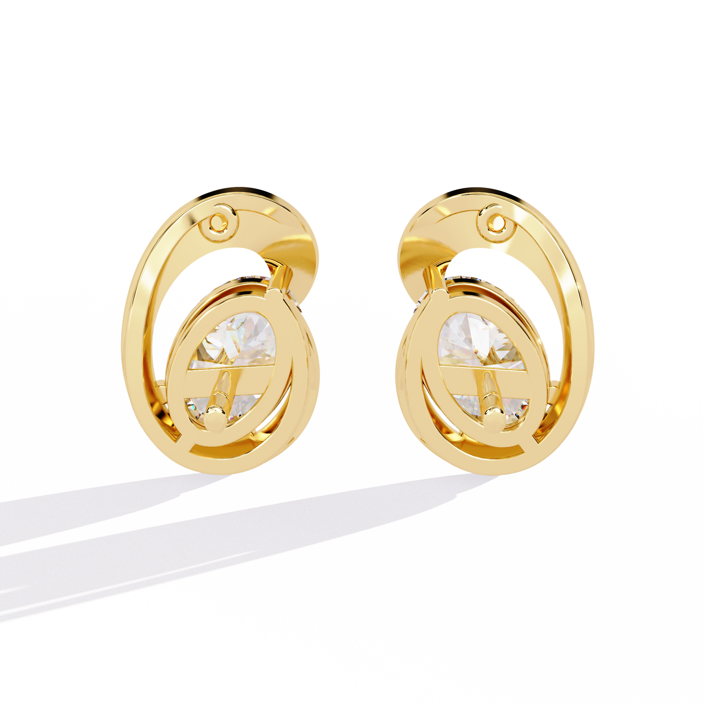 Eclipse Oval – Lab Diamond Stud Earrings with Curved Gold Embrace