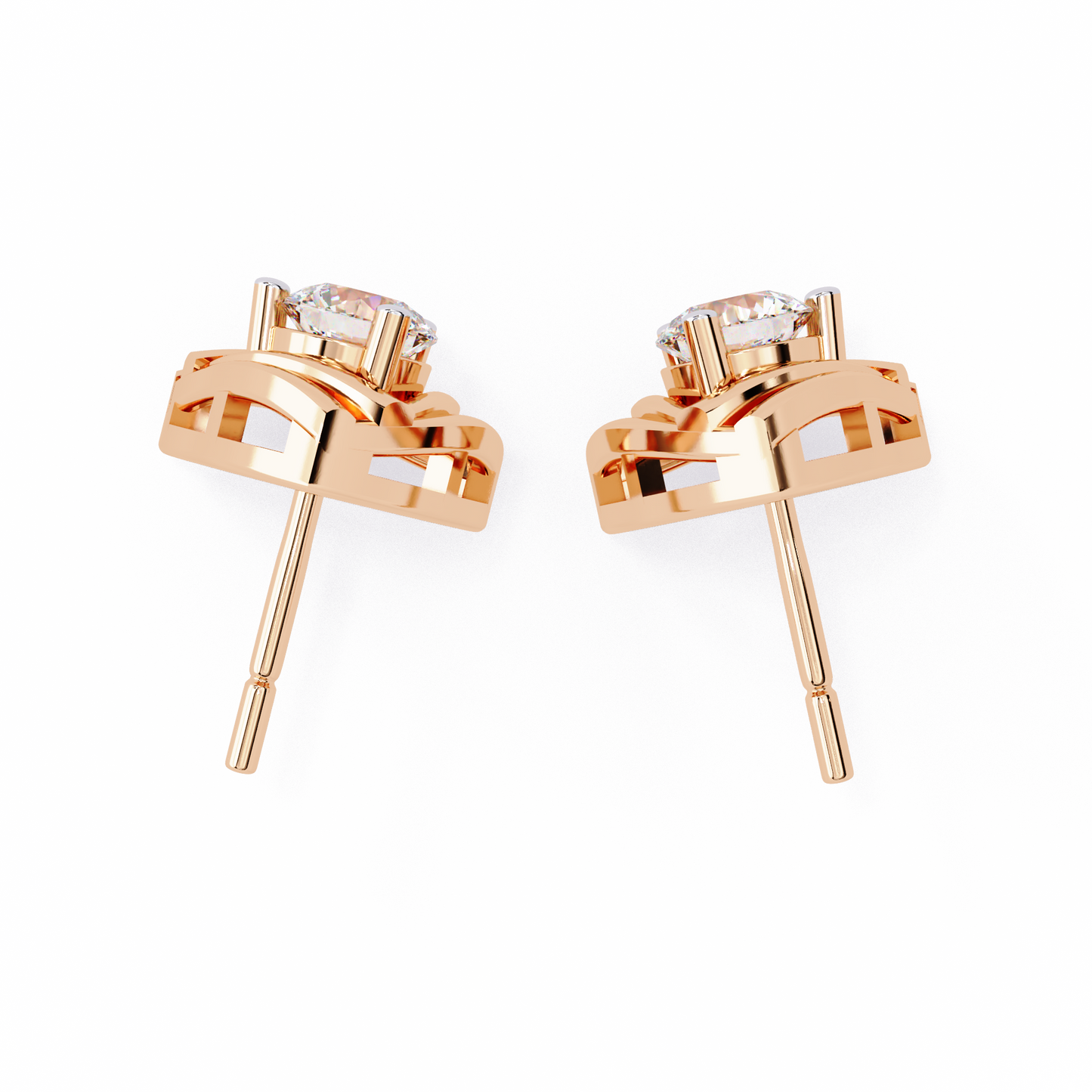 Trinity Wrap – 4.4mm Round Diamond Stud Earrings in 14K Gold
