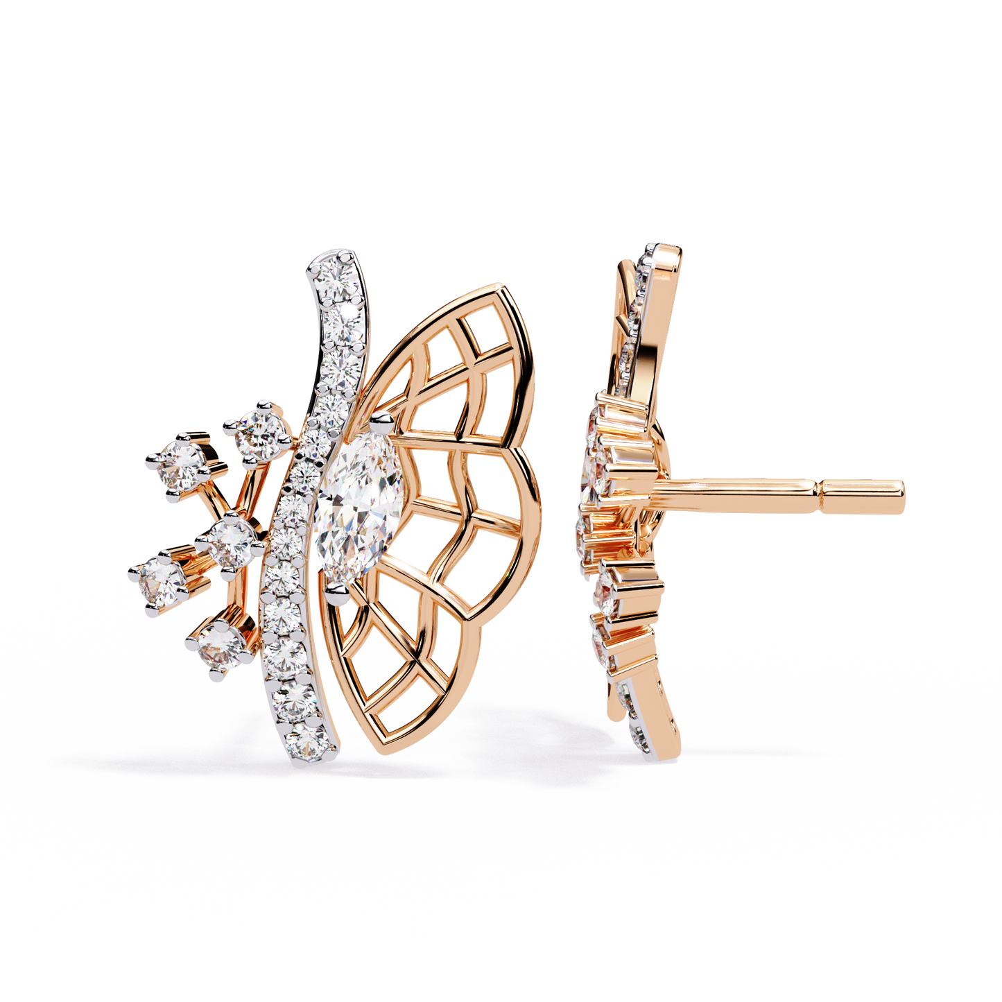 Wings of Grace – Marquise & Round Diamond Butterfly-Inspired Earrings in 14K Gold