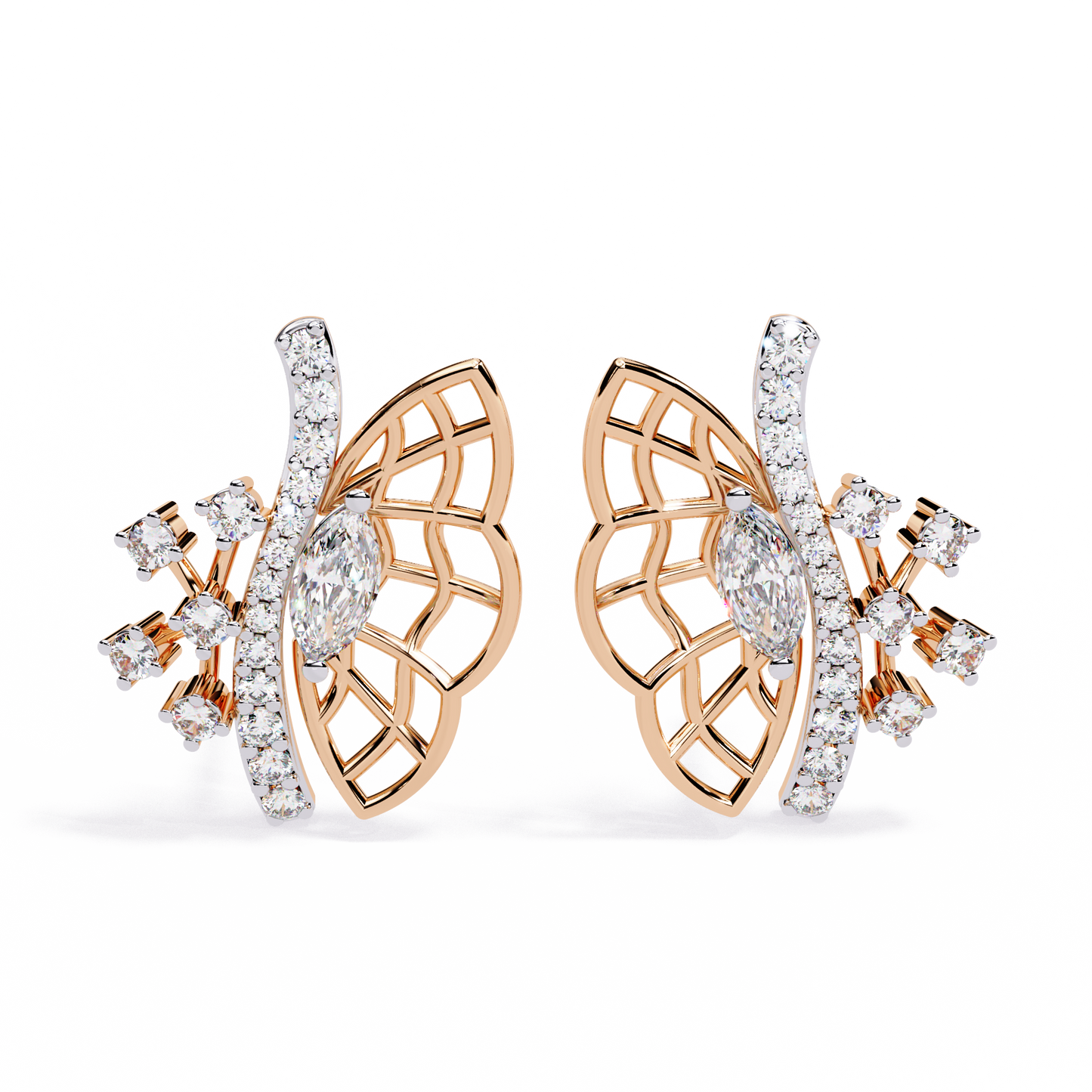 Wings of Grace – Marquise & Round Diamond Butterfly-Inspired Earrings in 14K Gold