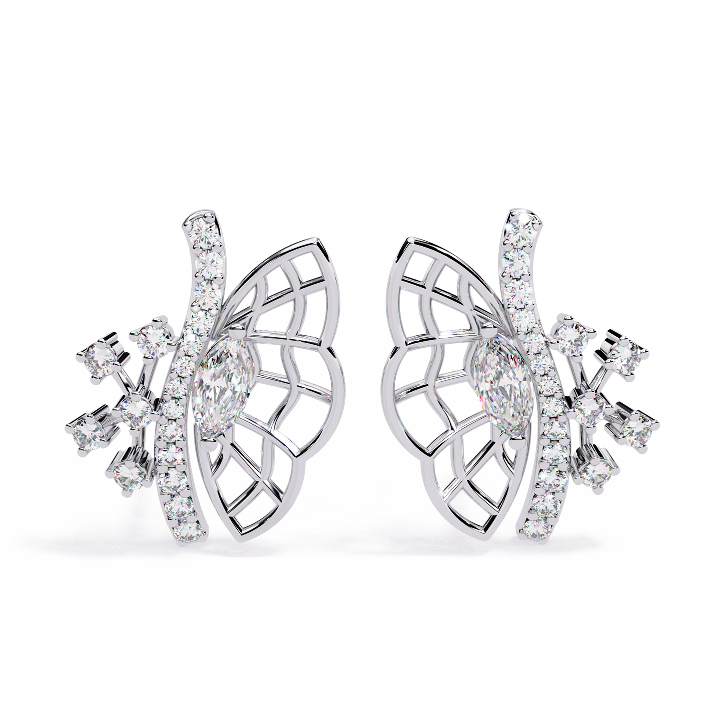 Wings of Grace – Marquise & Round Diamond Butterfly-Inspired Earrings in 14K Gold