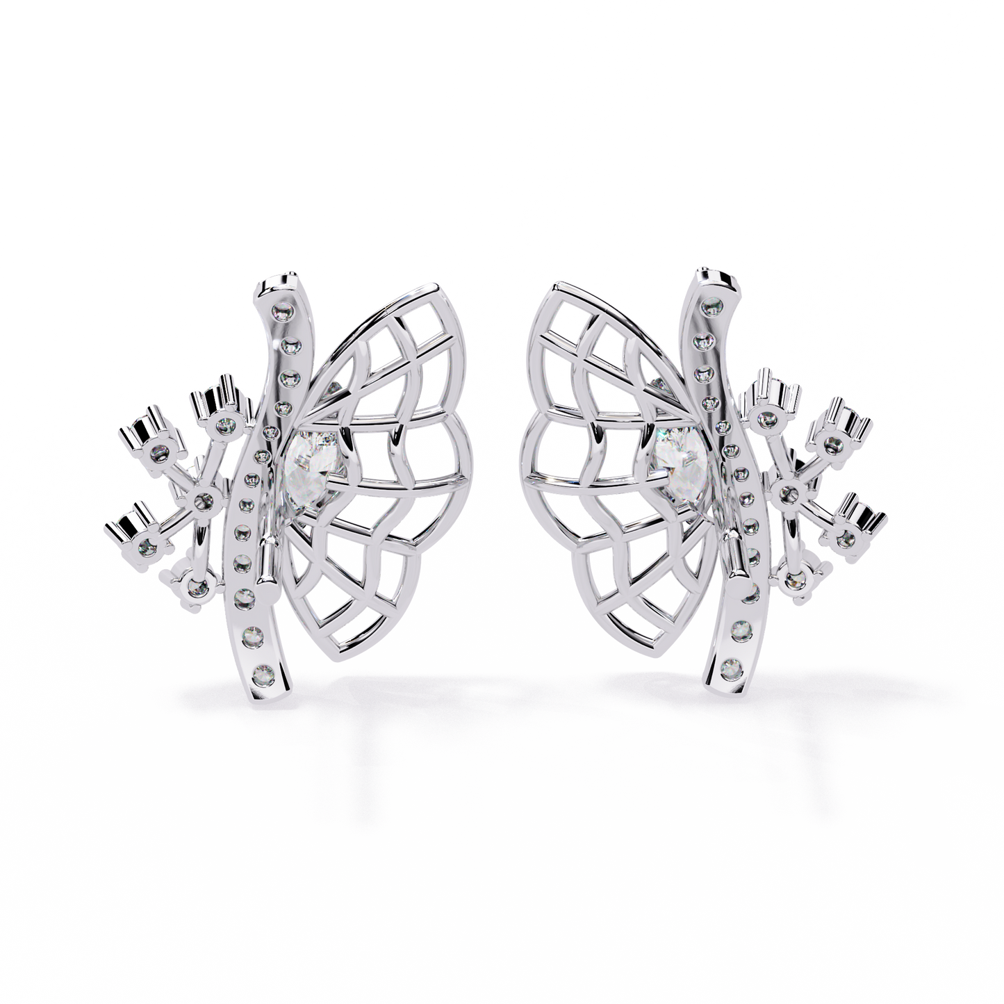 Wings of Grace – Marquise & Round Diamond Butterfly-Inspired Earrings in 14K Gold