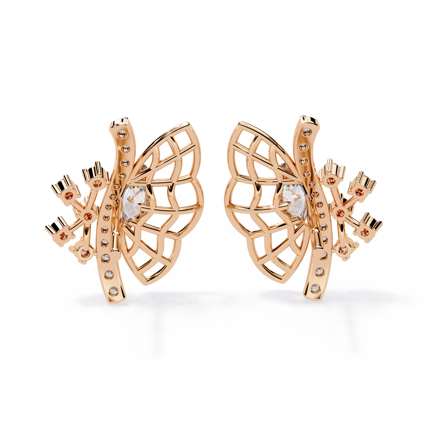 Wings of Grace – Marquise & Round Diamond Butterfly-Inspired Earrings in 14K Gold