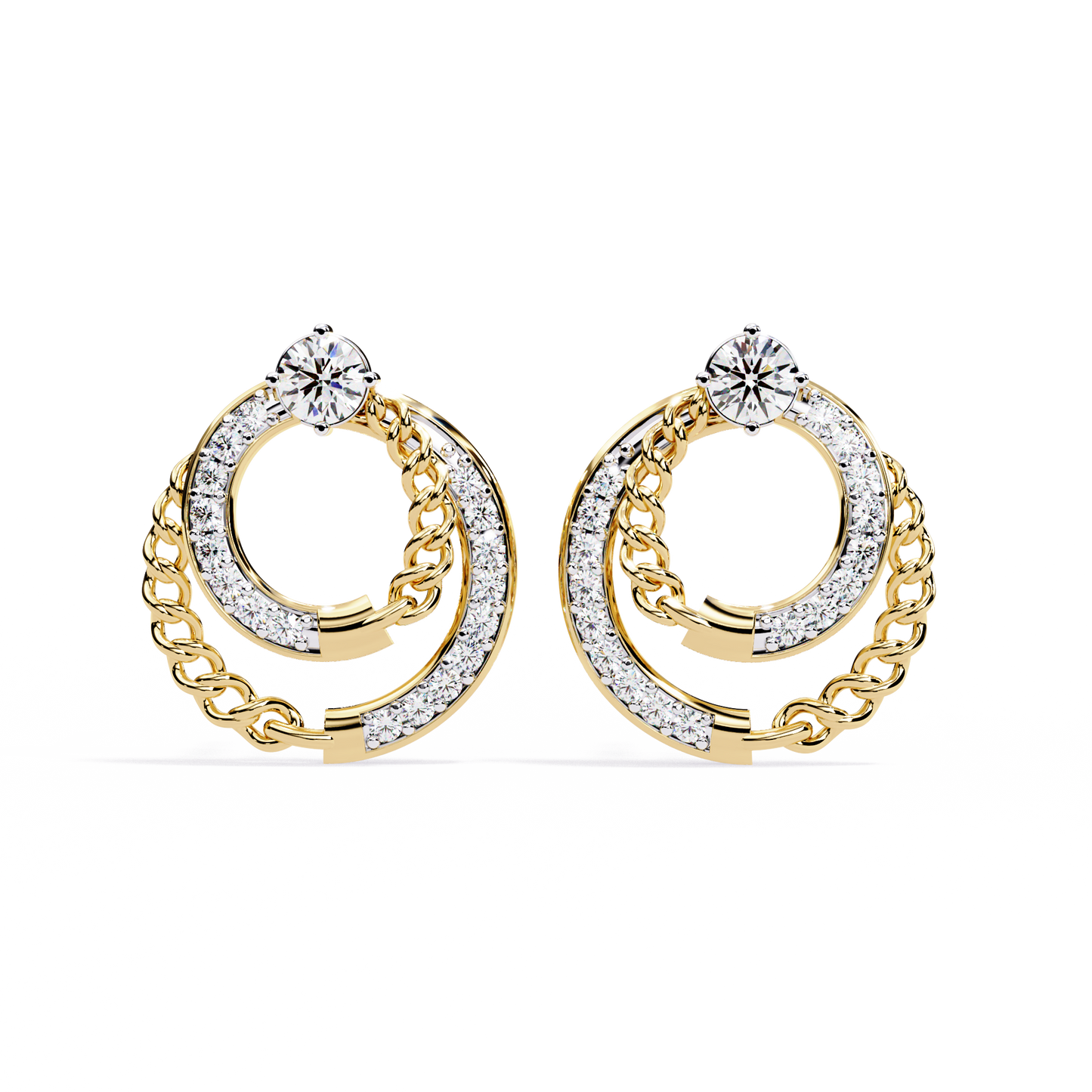 Linked Harmony – Dual-Hoop Lab Diamond Earrings with Chain Detail in 14K Gold