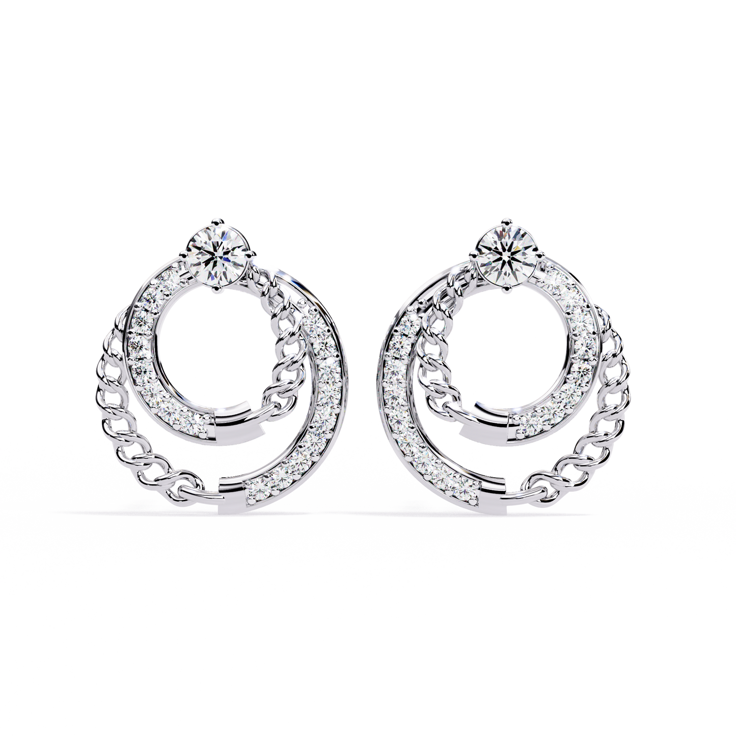 Linked Harmony – Dual-Hoop Lab Diamond Earrings with Chain Detail in 14K Gold