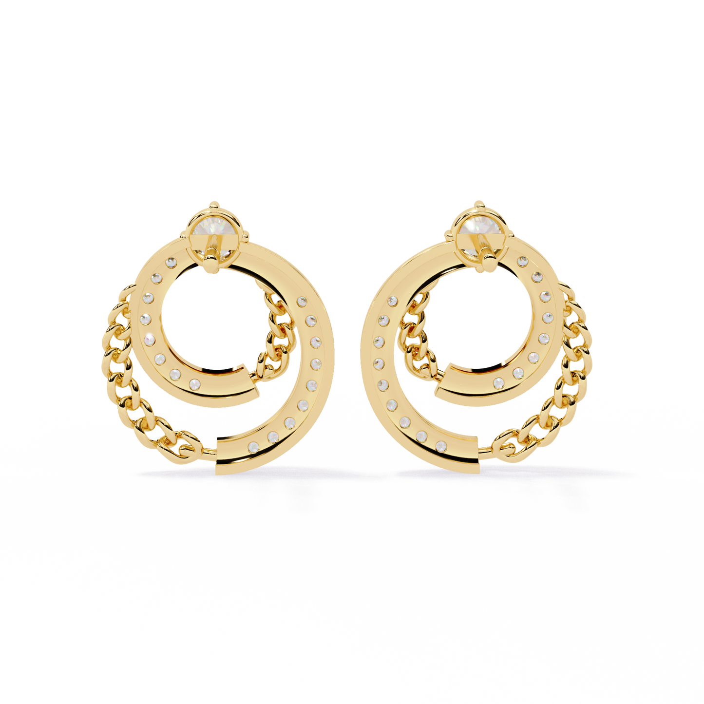 Linked Harmony – Dual-Hoop Lab Diamond Earrings with Chain Detail in 14K Gold