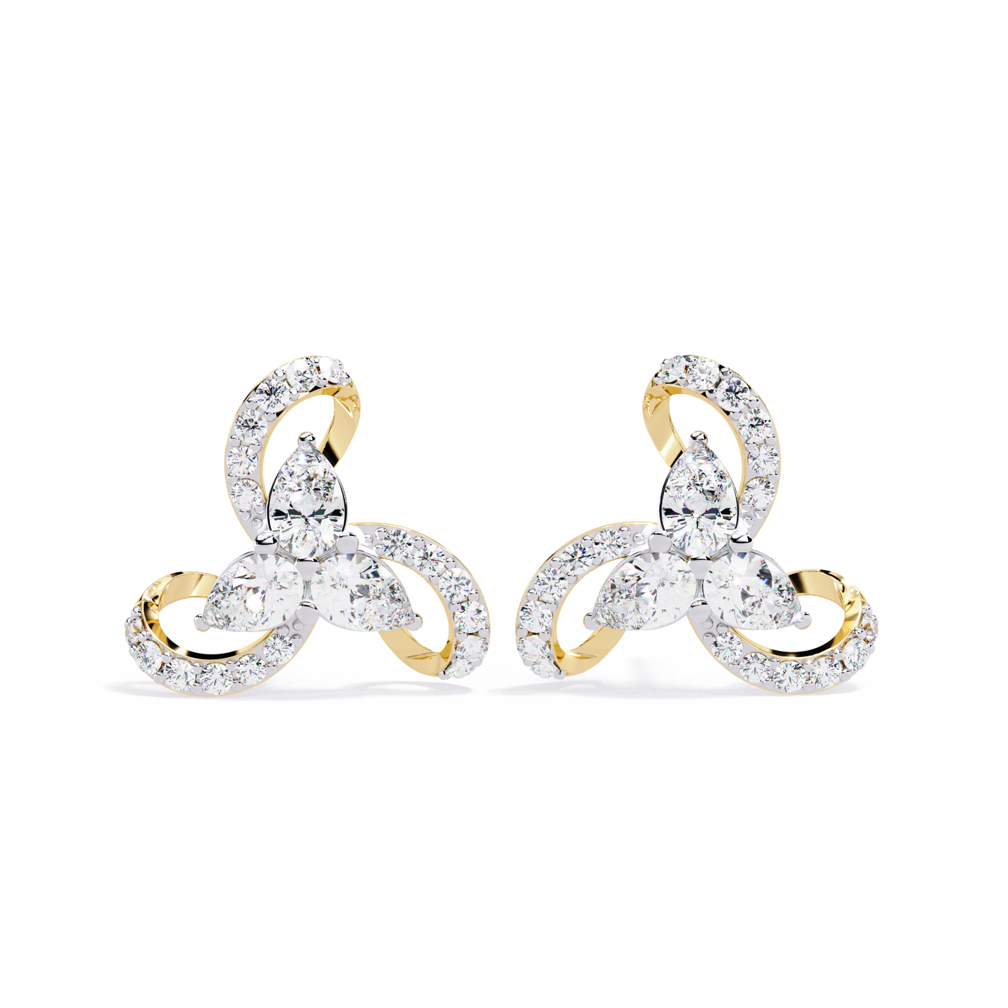 Trinity Bloom – Pear-Cut Diamond Petal Earrings in 14K Gold