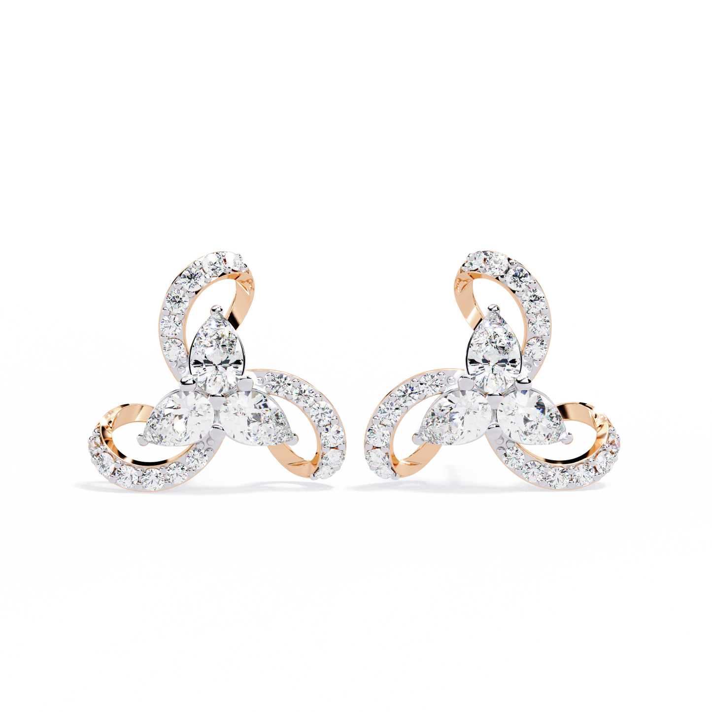 Trinity Bloom – Pear-Cut Diamond Petal Earrings in 14K Gold