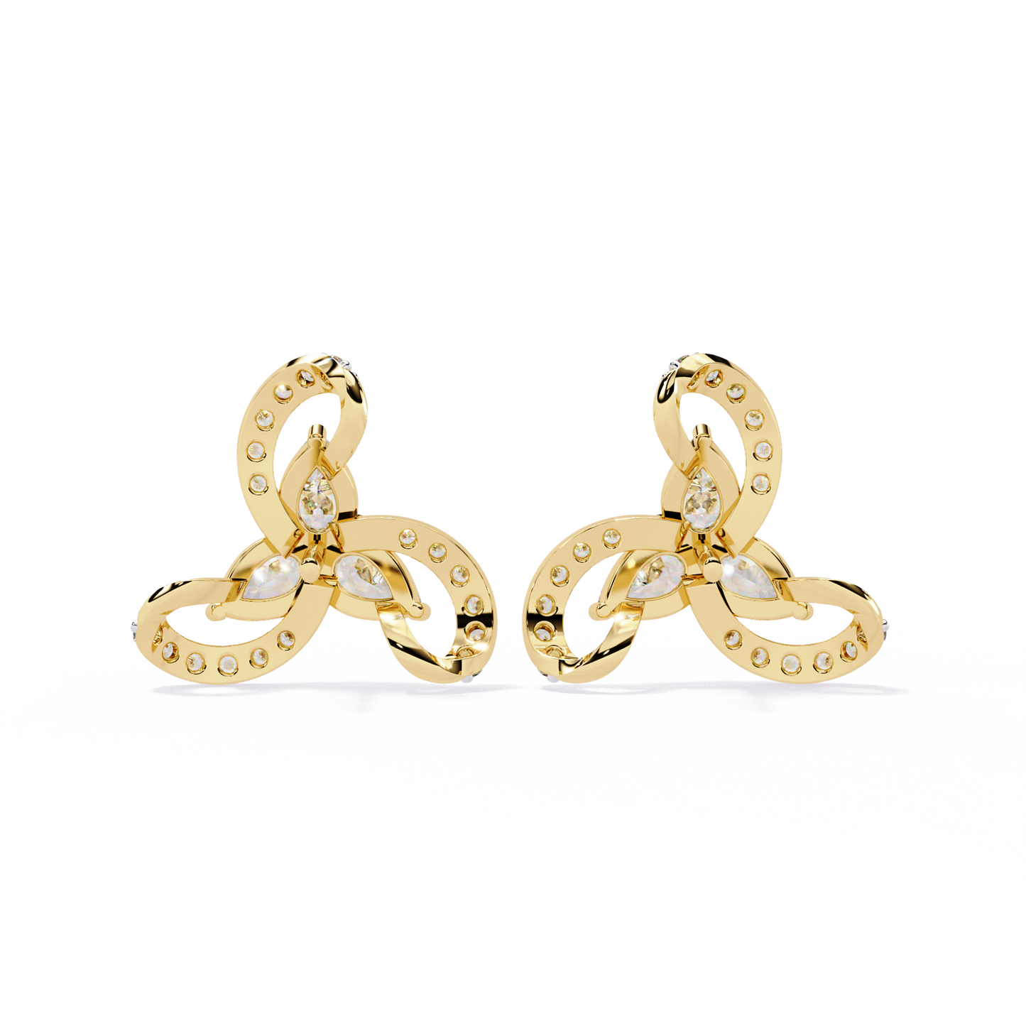 Trinity Bloom – Pear-Cut Diamond Petal Earrings in 14K Gold