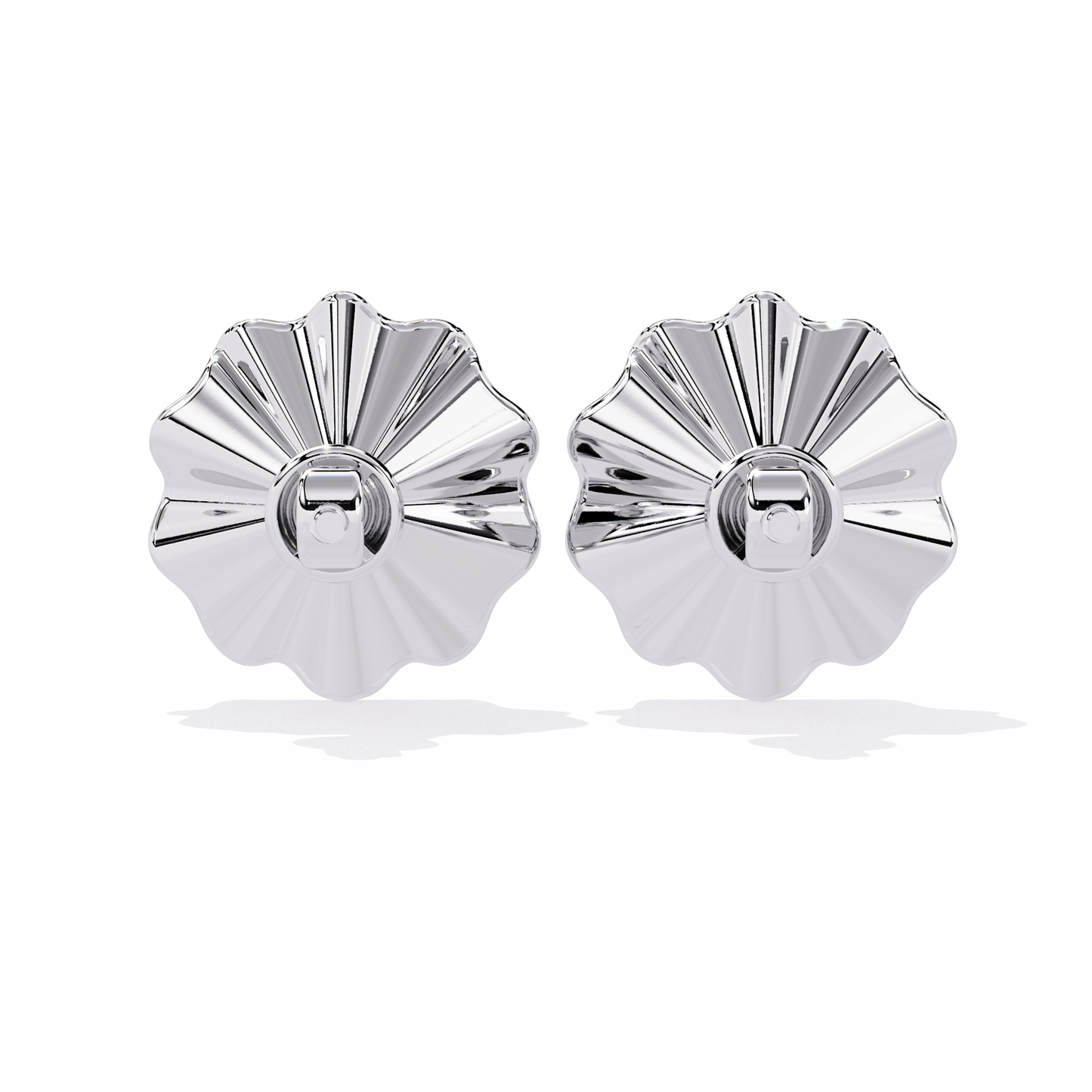 Golden Bloom – Ruffled Gold Studs with Princess Lab Diamond in 14K