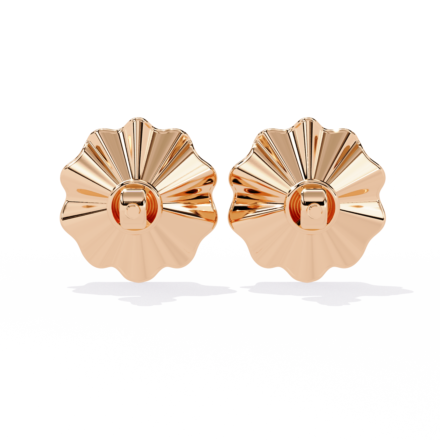 Golden Bloom – Ruffled Gold Studs with Princess Lab Diamond in 14K
