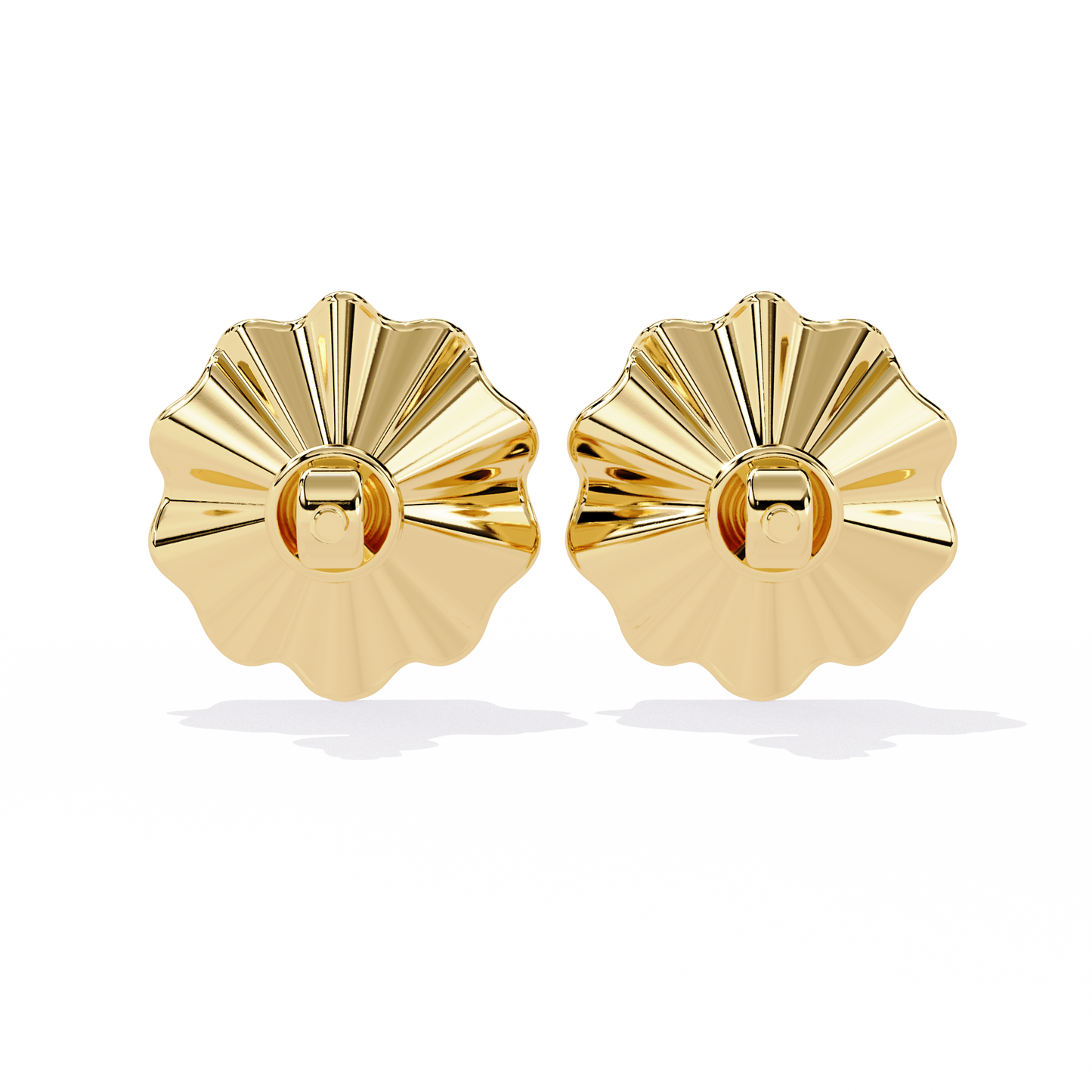 Golden Bloom – Ruffled Gold Studs with Princess Lab Diamond in 14K