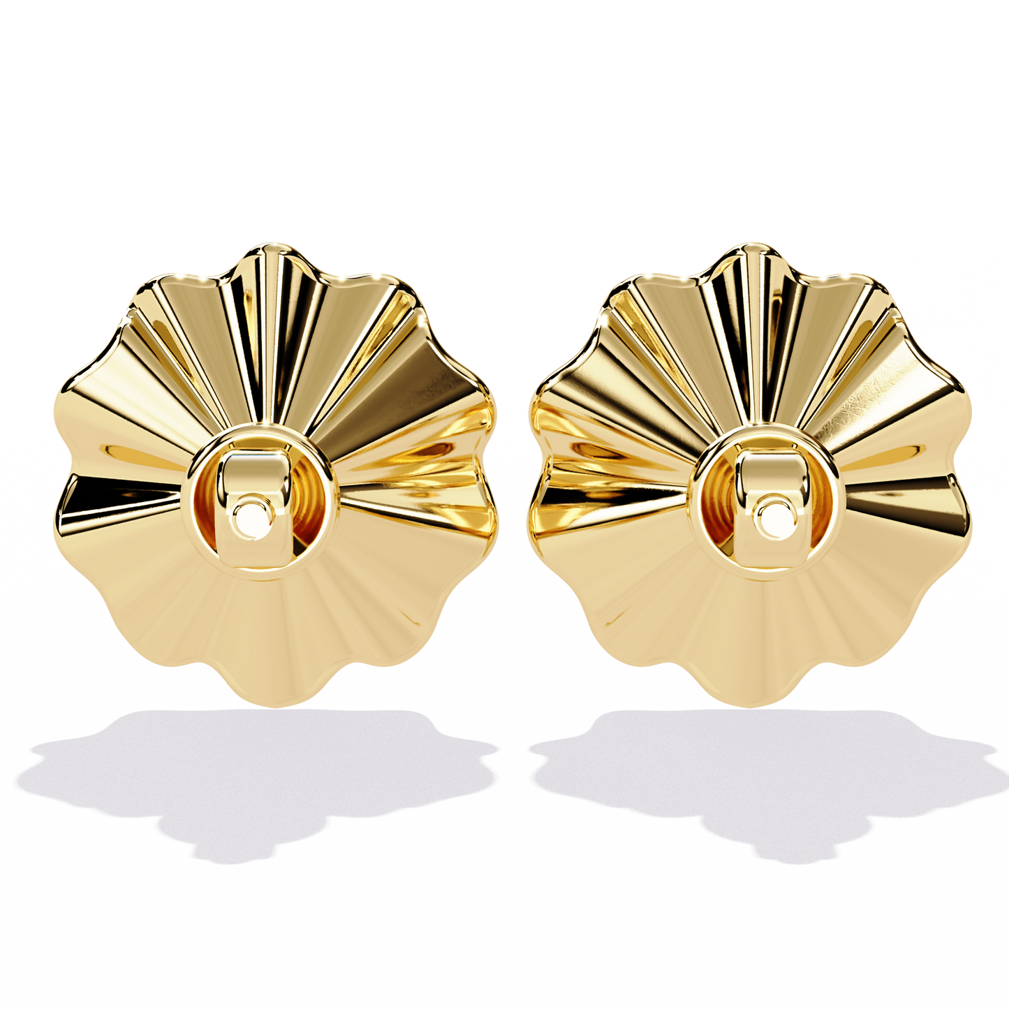 Golden Bloom – Ruffled Gold Studs with Diamond in 14K