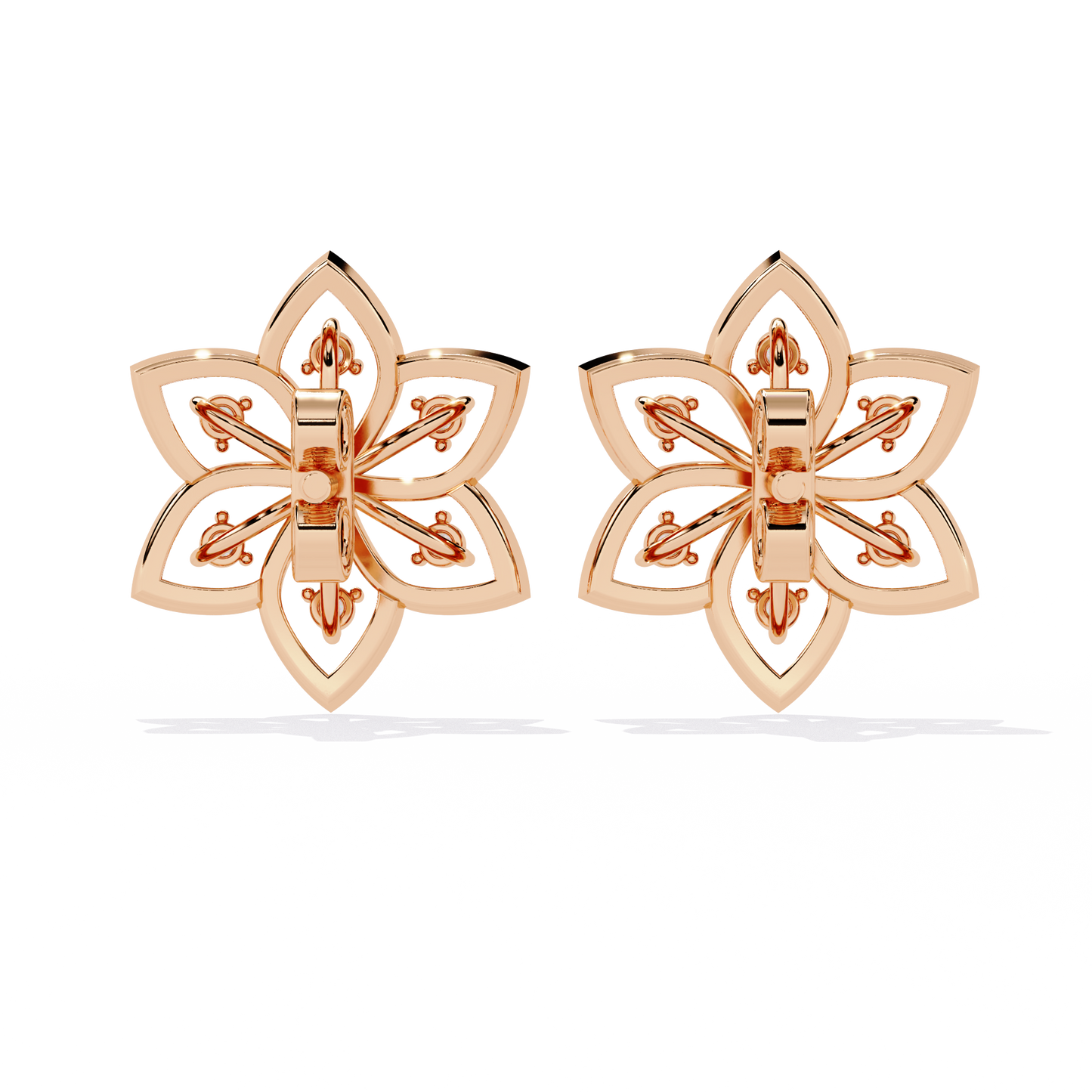 Floral Lattice – Lab Diamond Petal Stud Earrings in 14K Gold