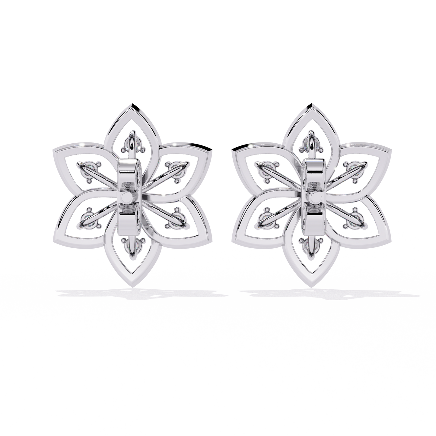 Floral Lattice – Diamond Petal Stud Earrings in 14K Gold