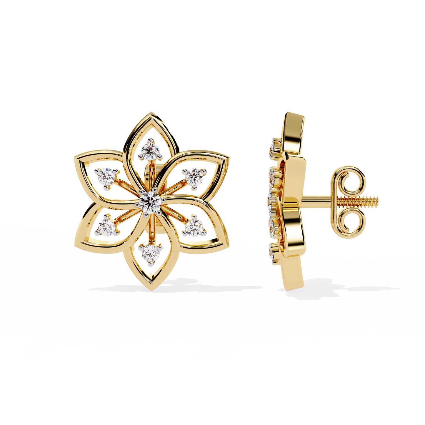 Floral Lattice – Lab Diamond Petal Stud Earrings in 14K Gold