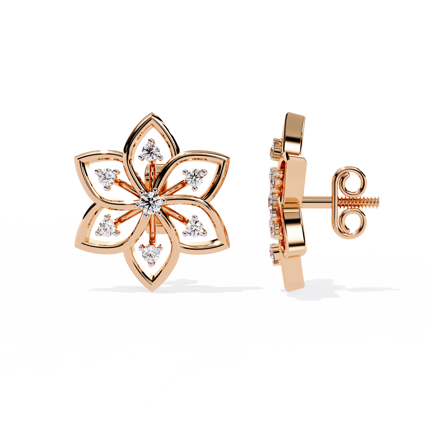 Floral Lattice – Lab Diamond Petal Stud Earrings in 14K Gold