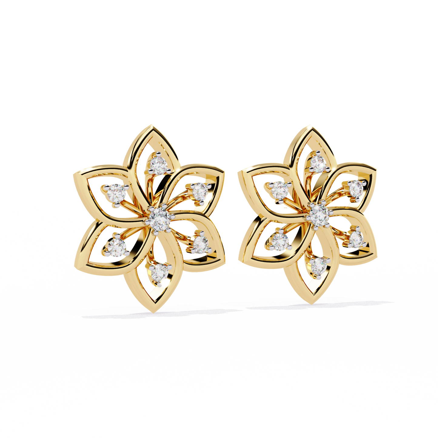 Floral Lattice – Lab Diamond Petal Stud Earrings in 14K Gold