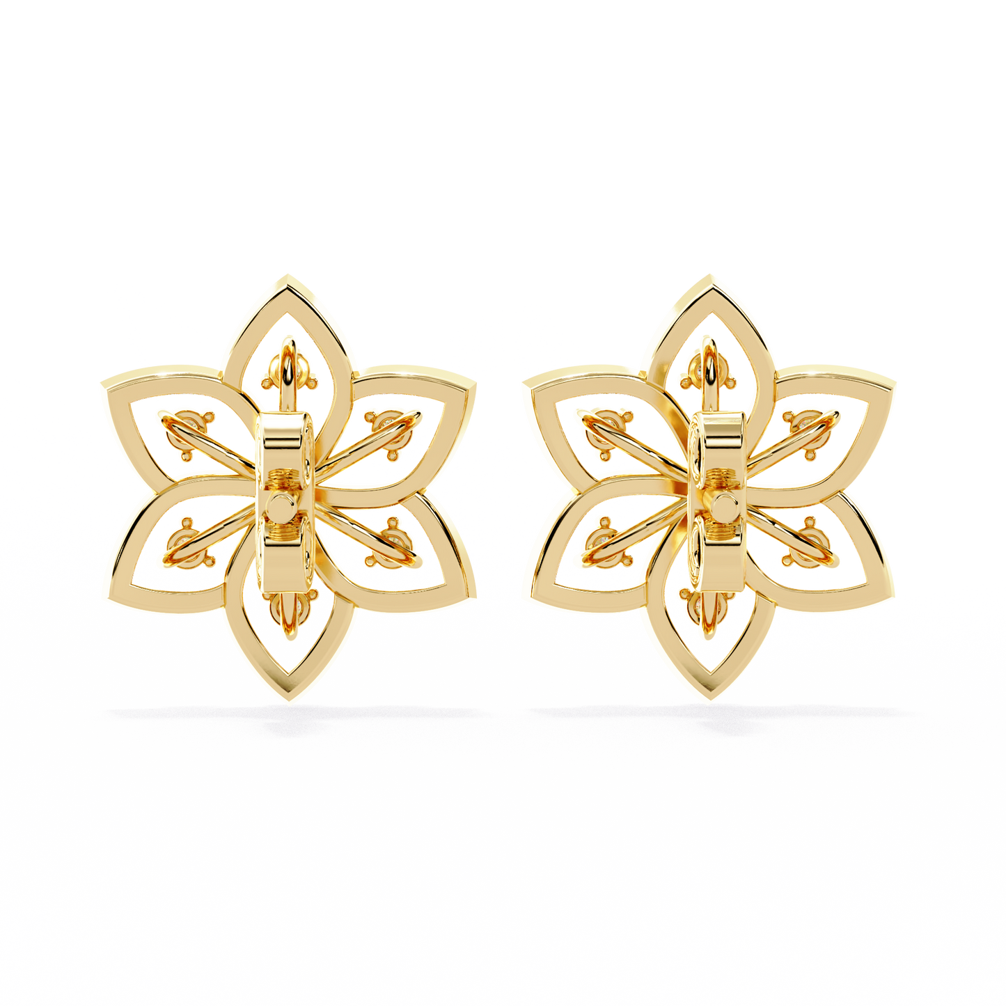 Floral Lattice – Lab Diamond Petal Stud Earrings in 14K Gold