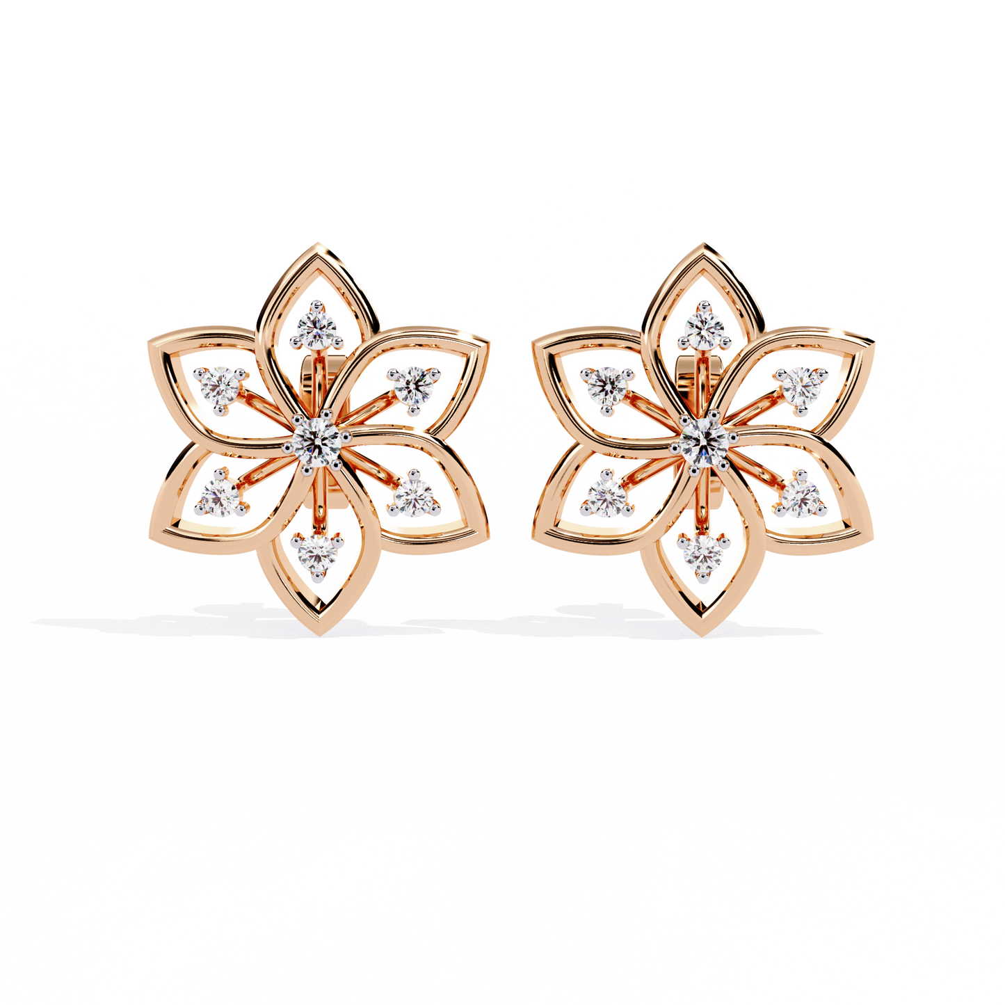 Floral Lattice – Lab Diamond Petal Stud Earrings in 14K Gold